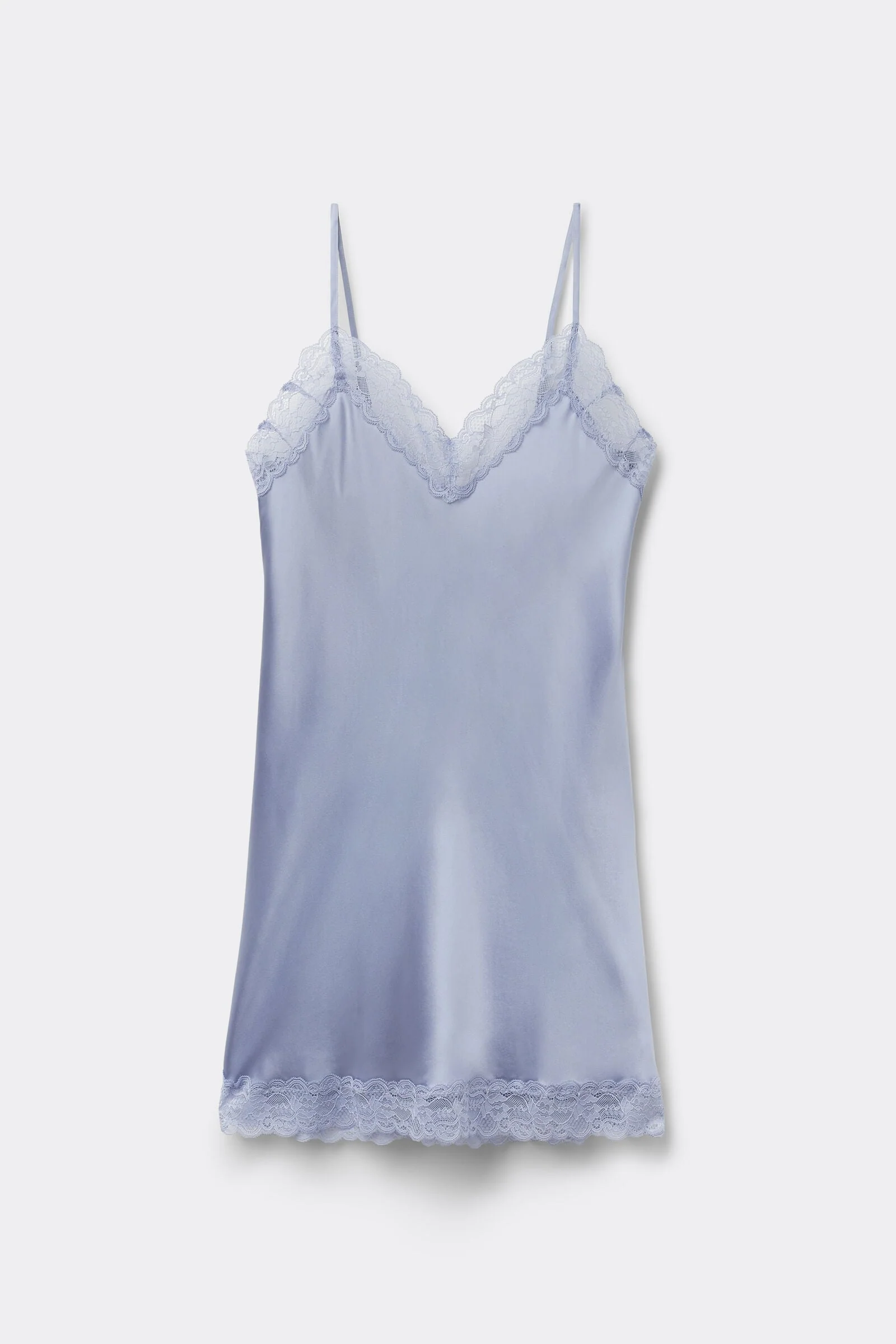 Silk Slip with Lace Insert Detail - Breeze Blue