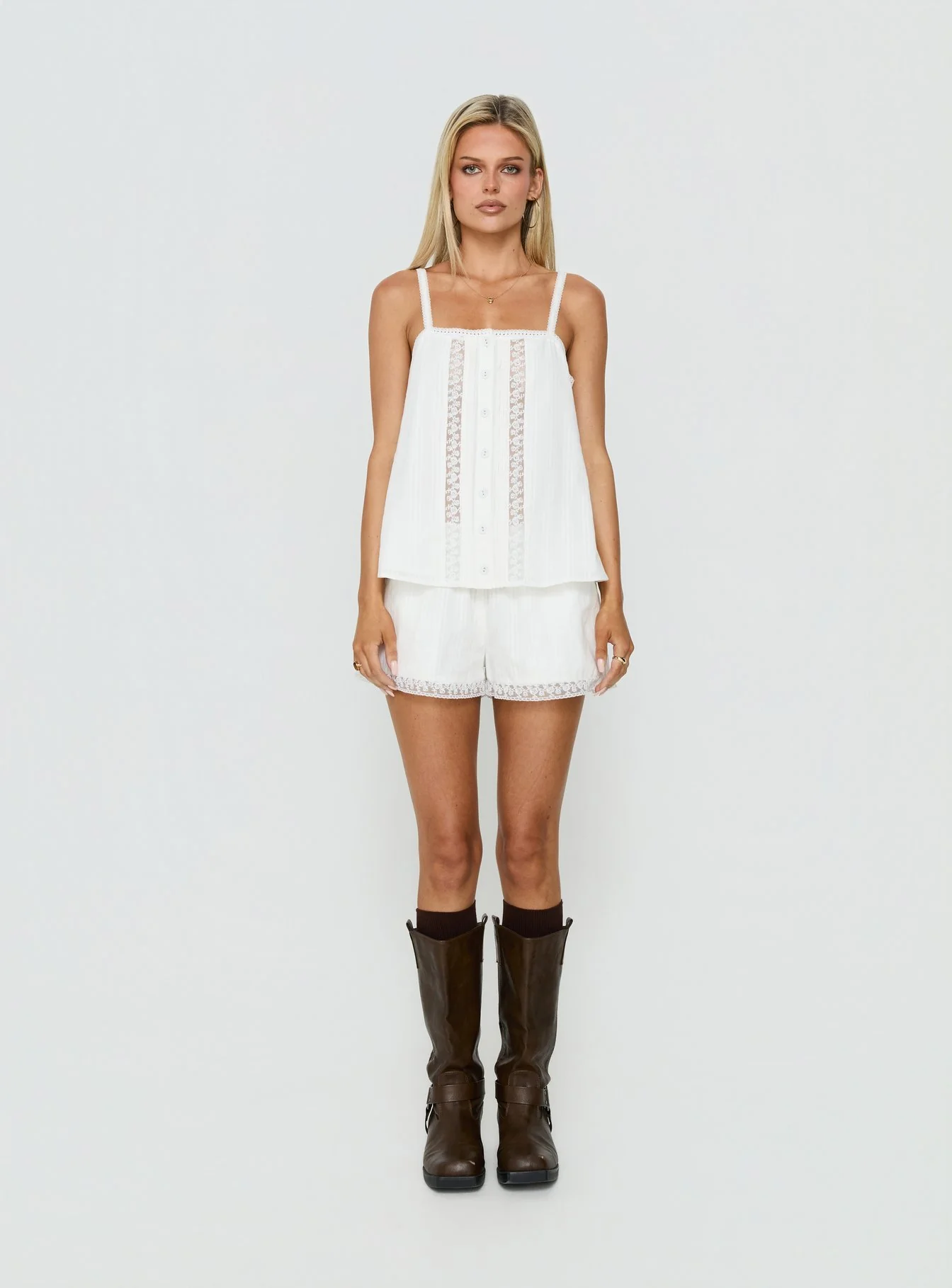 Safire Lace Trim Frill Babydoll Top Off White