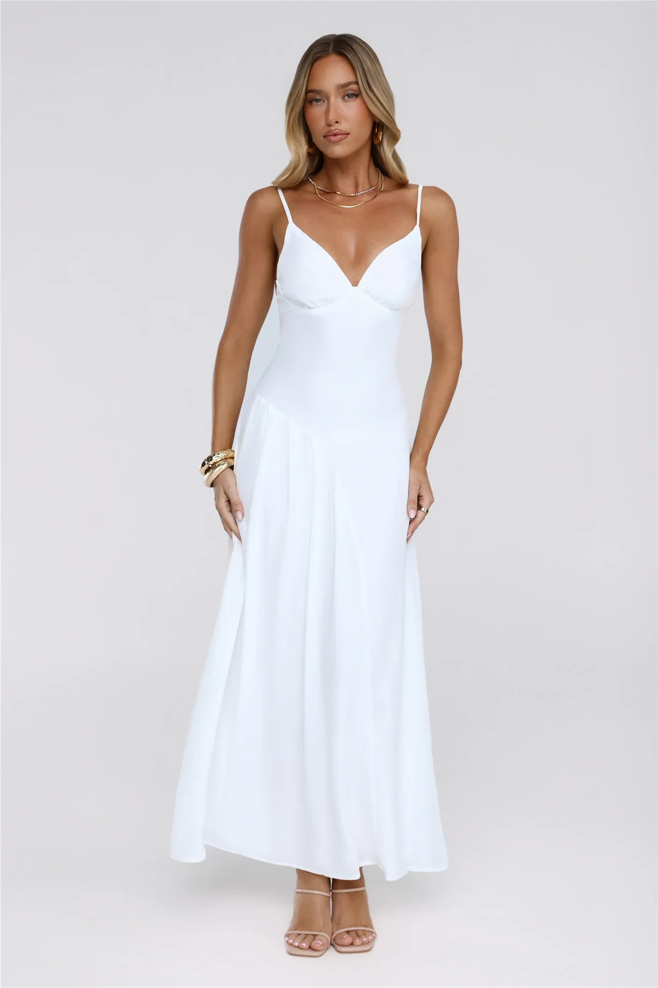 Gilded Whisper Maxi Dress White
