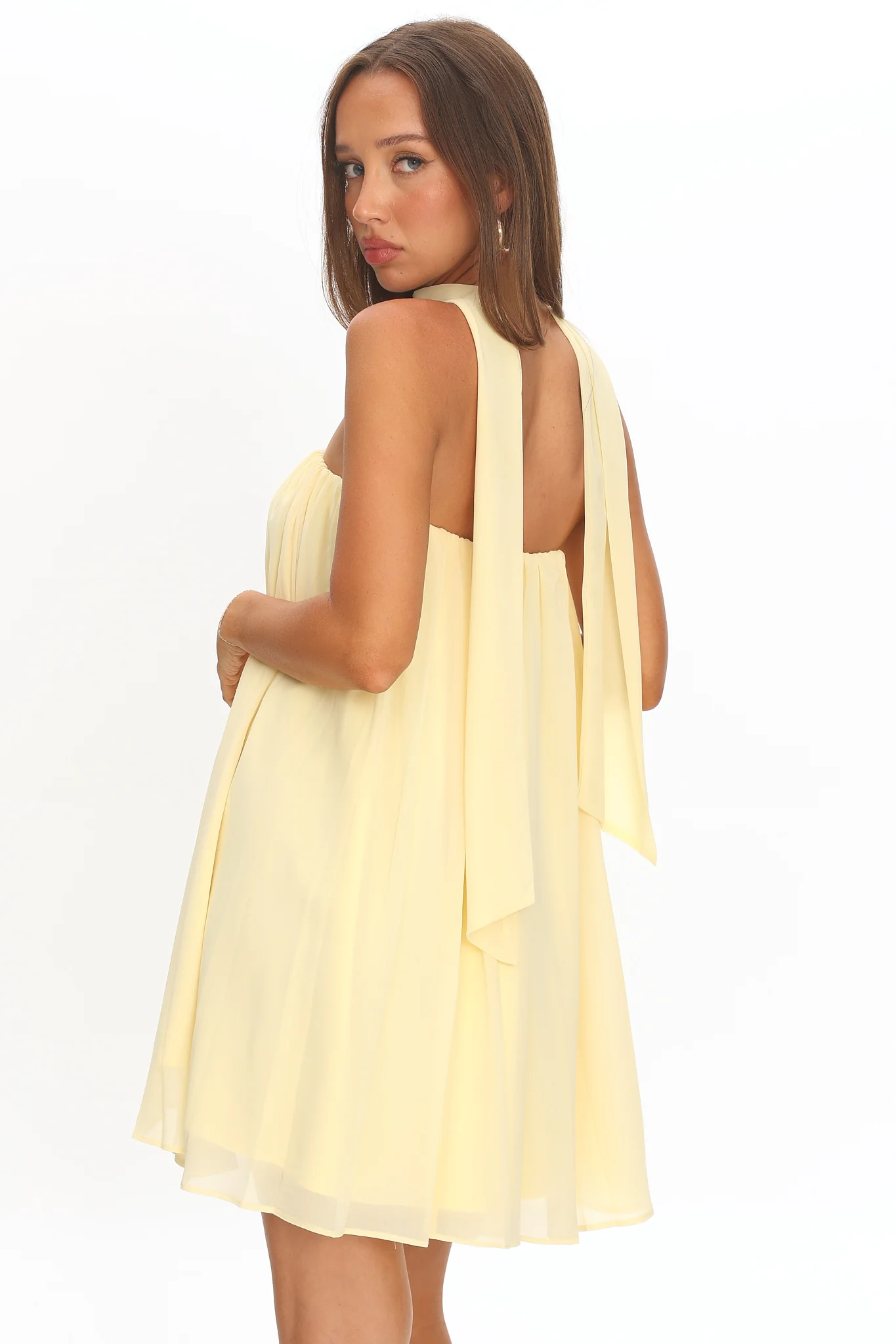 Read The Signs Strapless Mini Dress Butter - luluinthesky