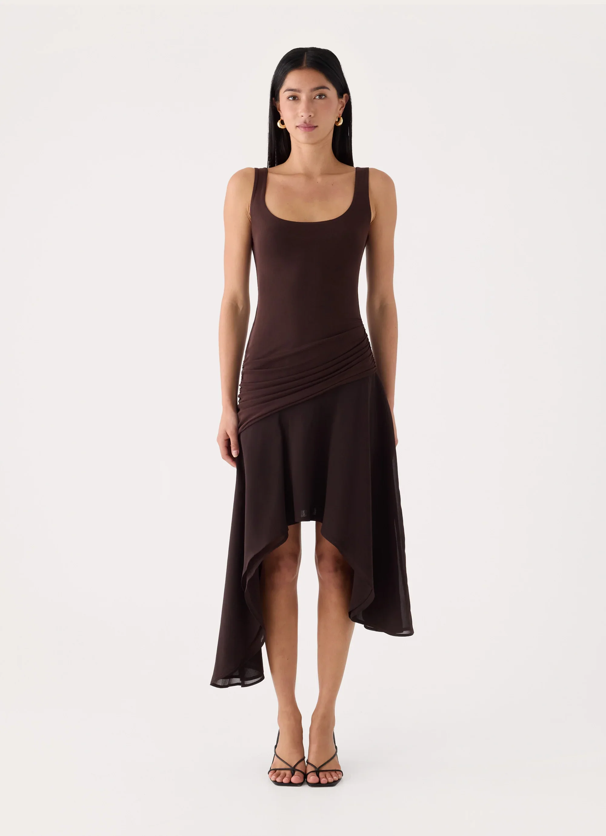 Concetta Contrast Midi Dress - Chocolate