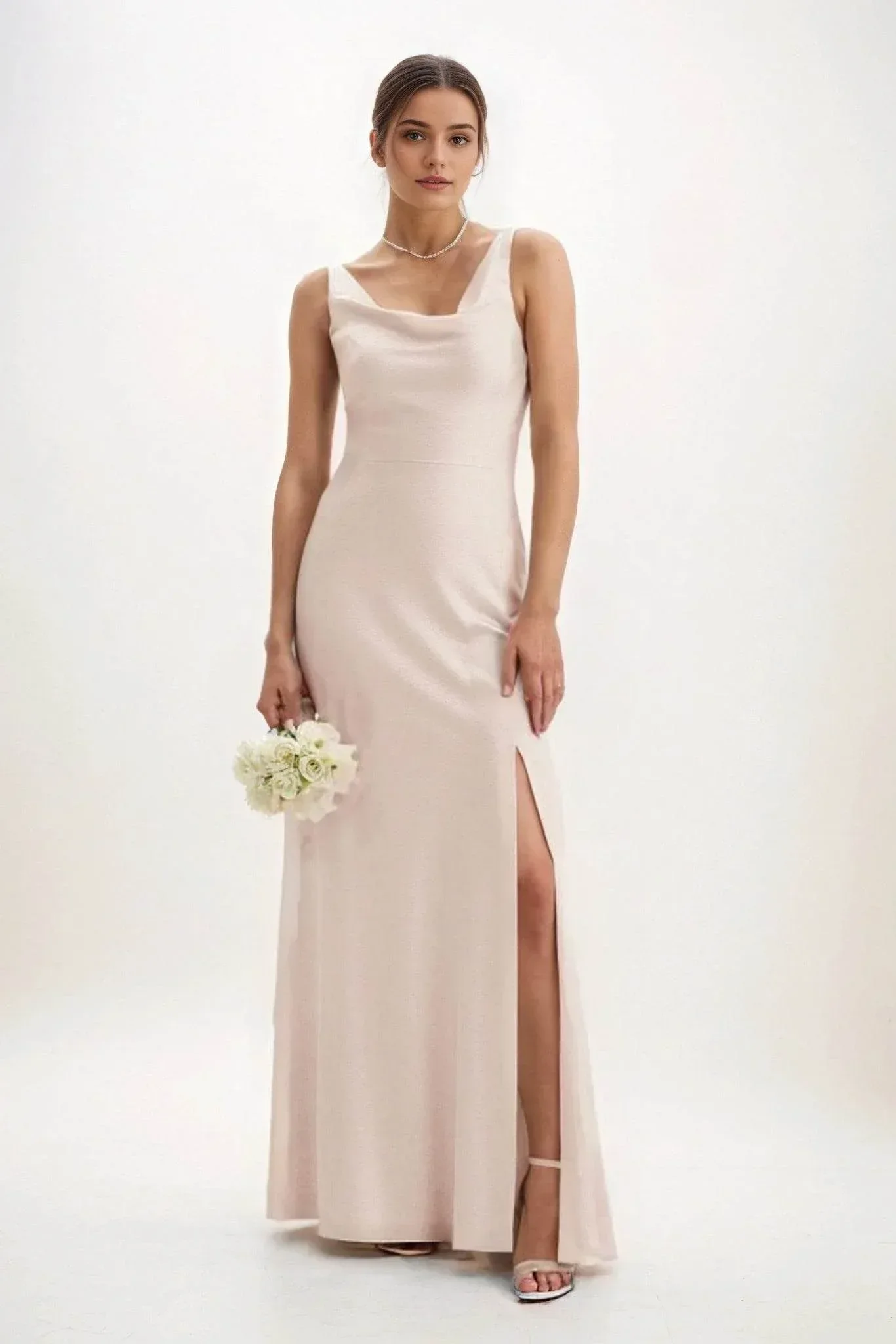 Sheath-Column Maxi Luxe Satin Bridesmaid Dress CB0816