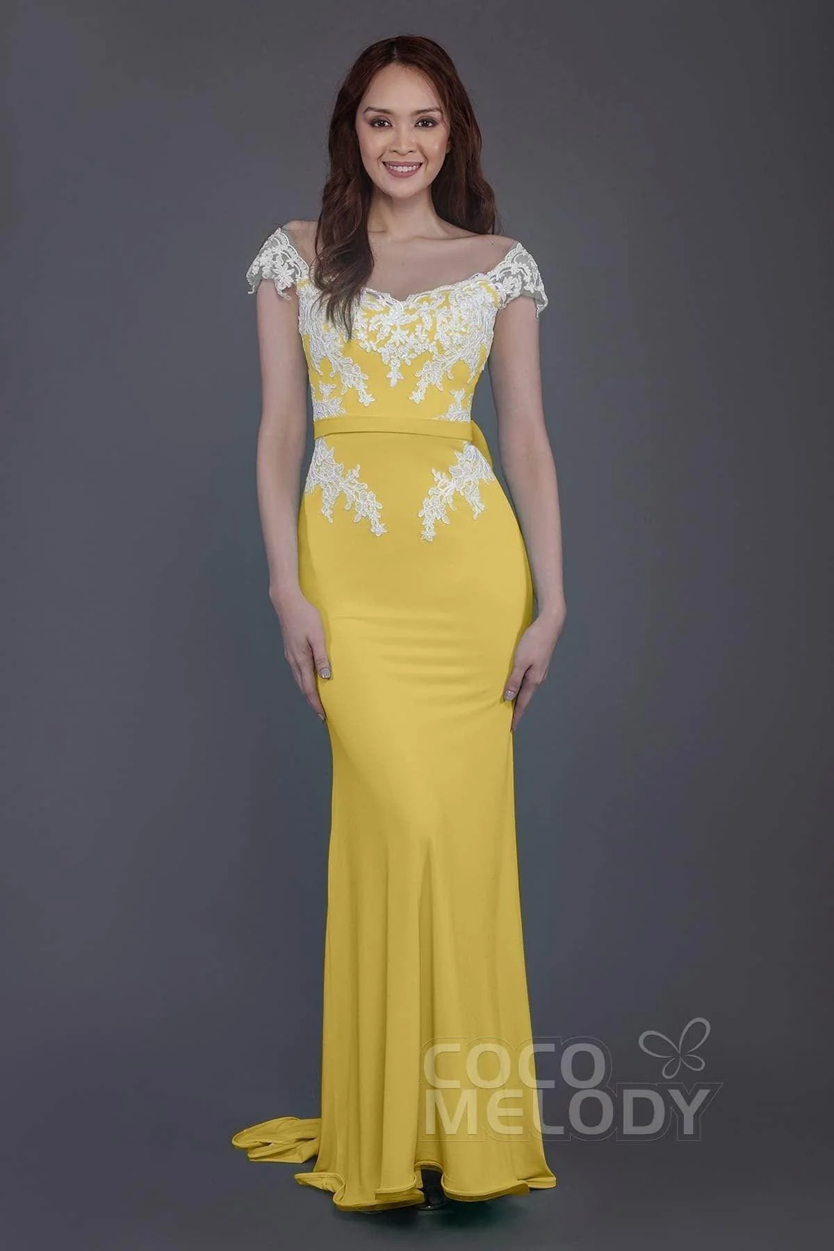 Trumpet Sweep Train Knitted Fabric Bridesmaid Dress PR3562