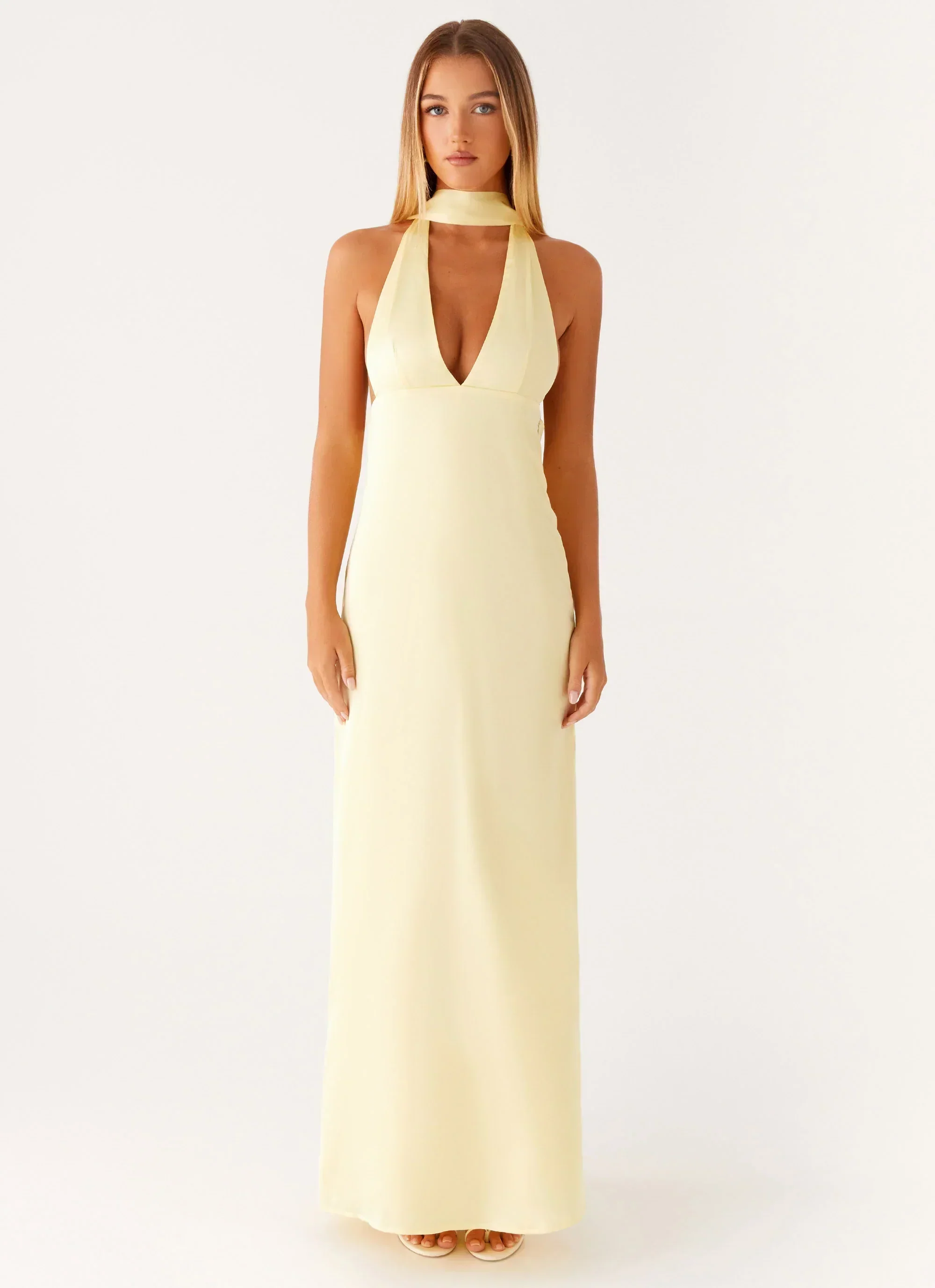 Alicia Satin Halter Maxi Dress - Yellow - luluinthesky
