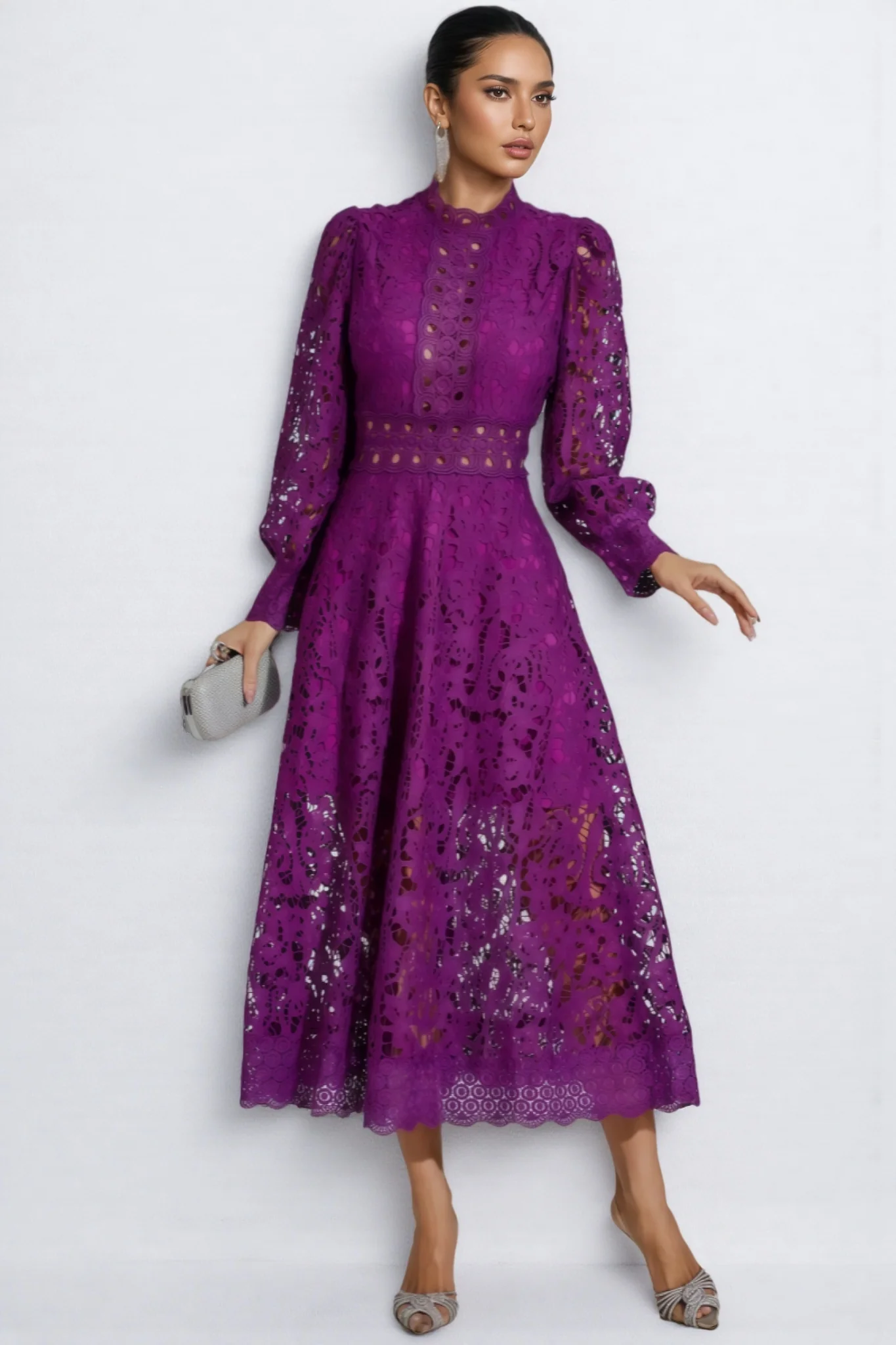 Maris Purple Lace Cutout Maxi Dress