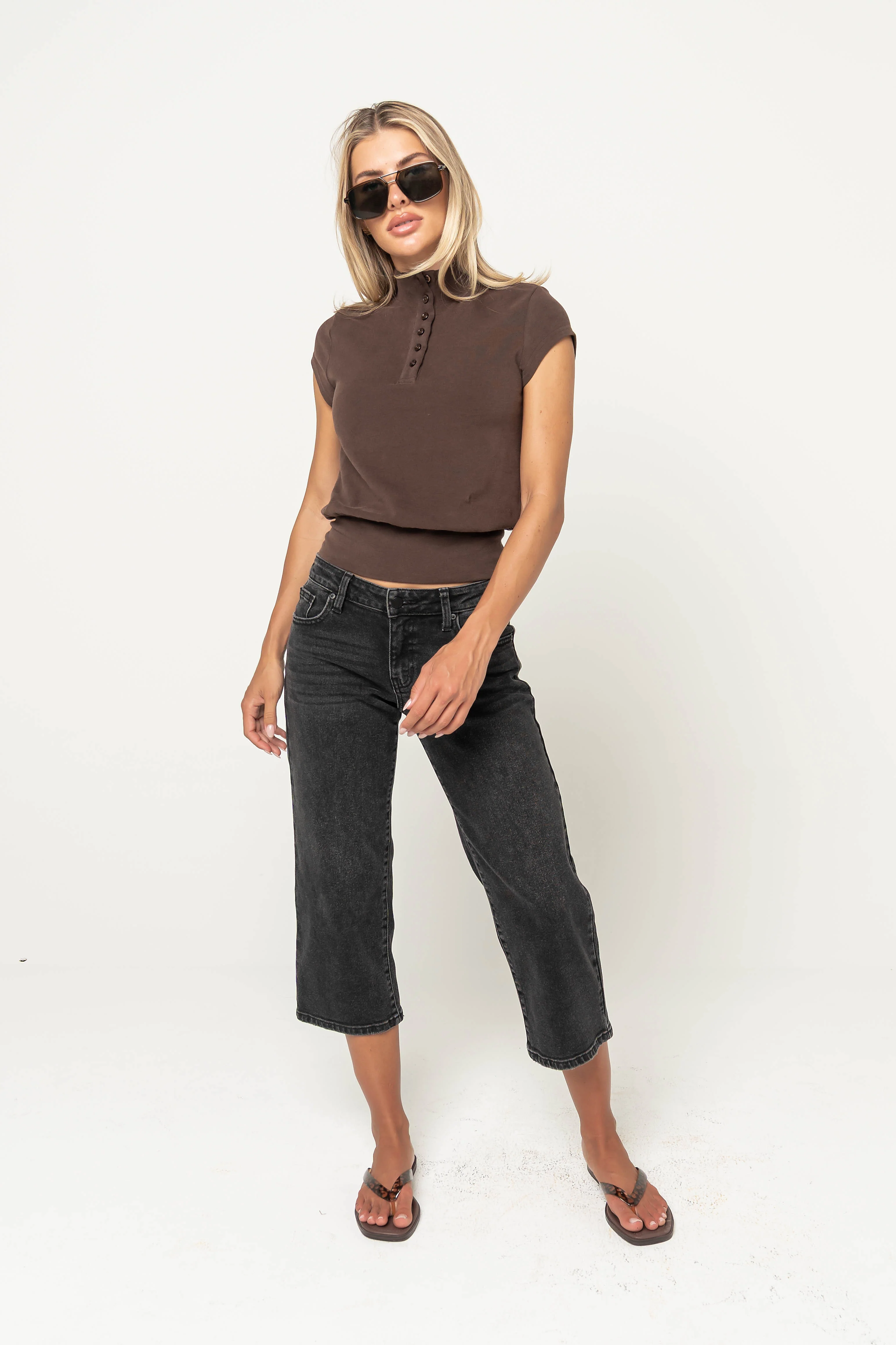 Miriam Mock Neck Top in Brown
