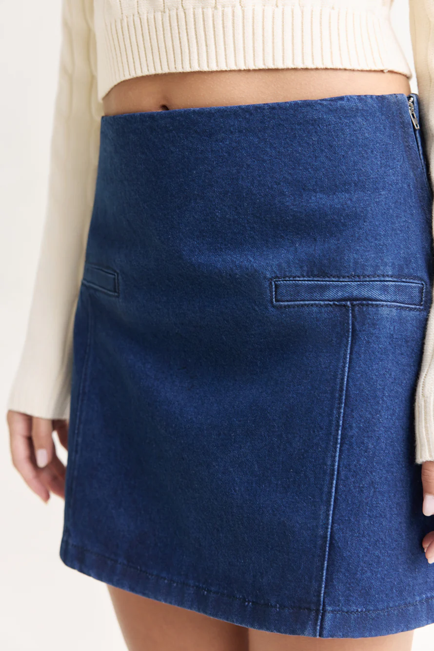 Coffee Dates Denim Mini Skirt Blue