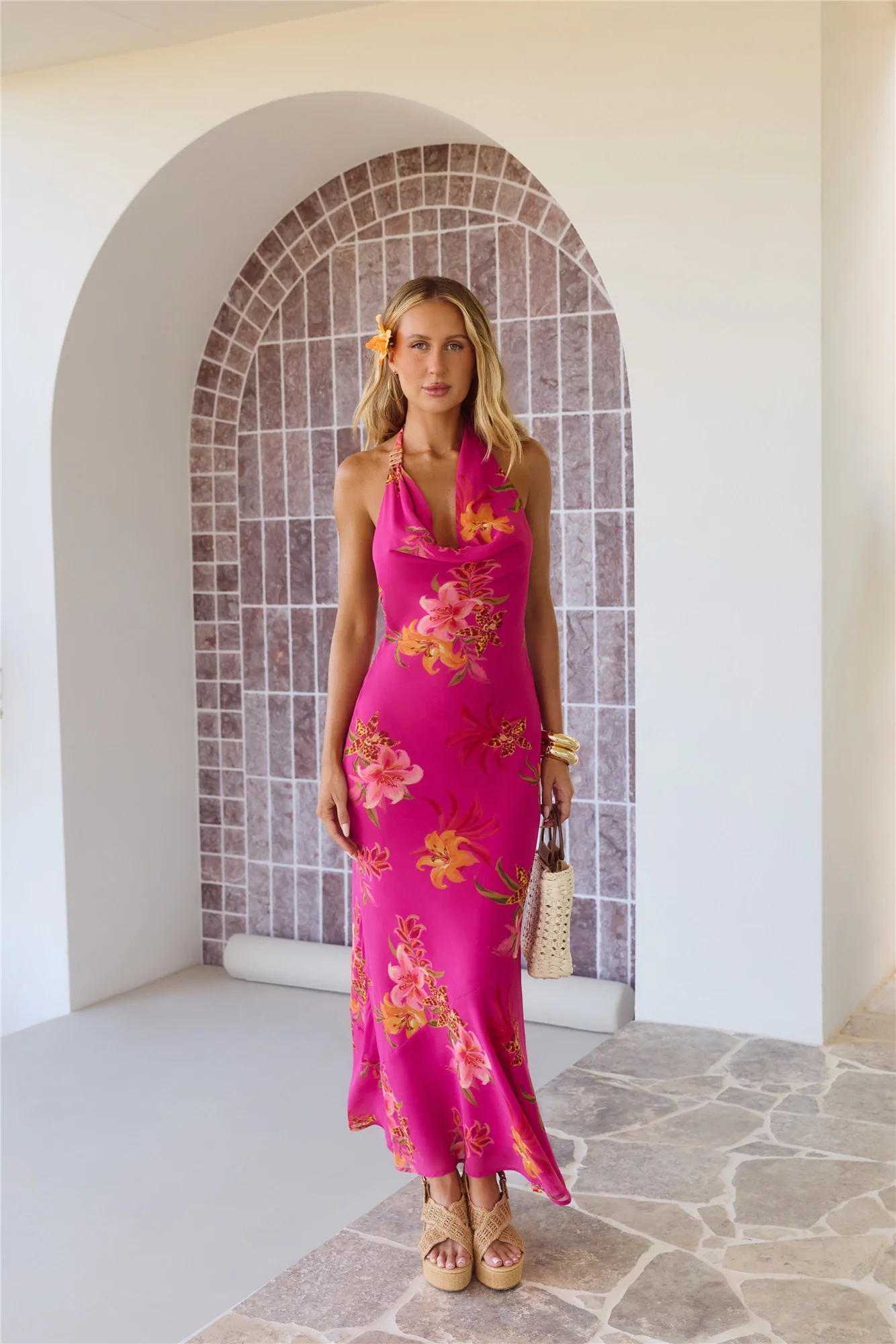 Starlit Island Halter Maxi Dress Pink