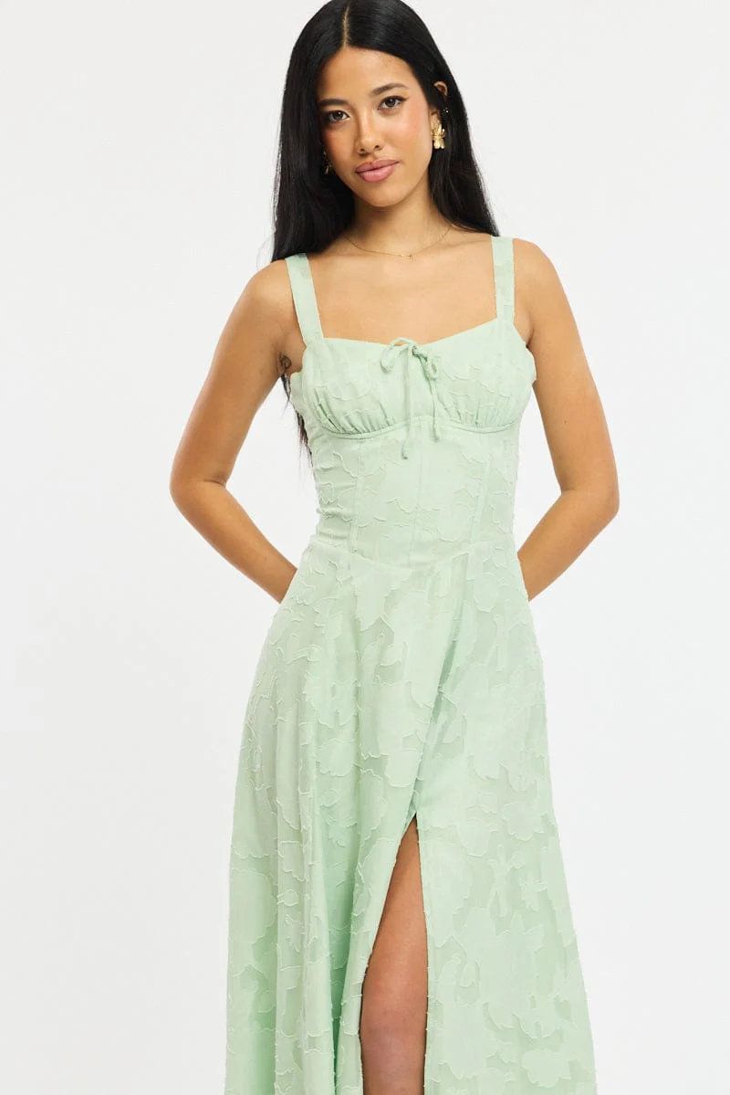 Green Midi Dress Burn Out