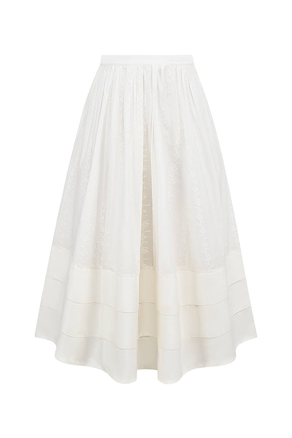 White Embroidered Cotton Midi Skirt