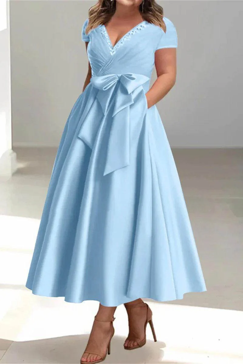 A Line V-Neck Mother of the Bride Dresses with Pockets CM0350