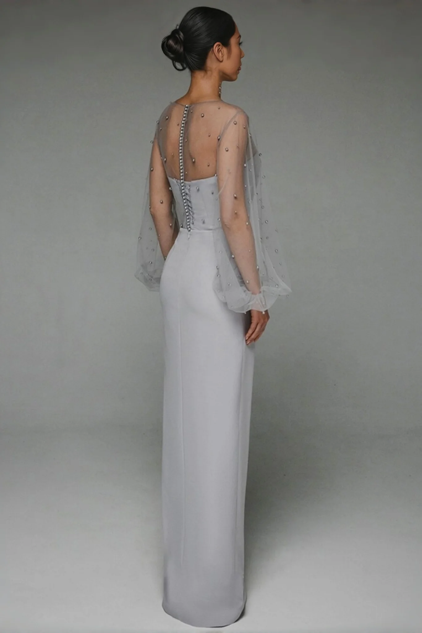 Alena Sheath Pearl Maxi Dress-Grey