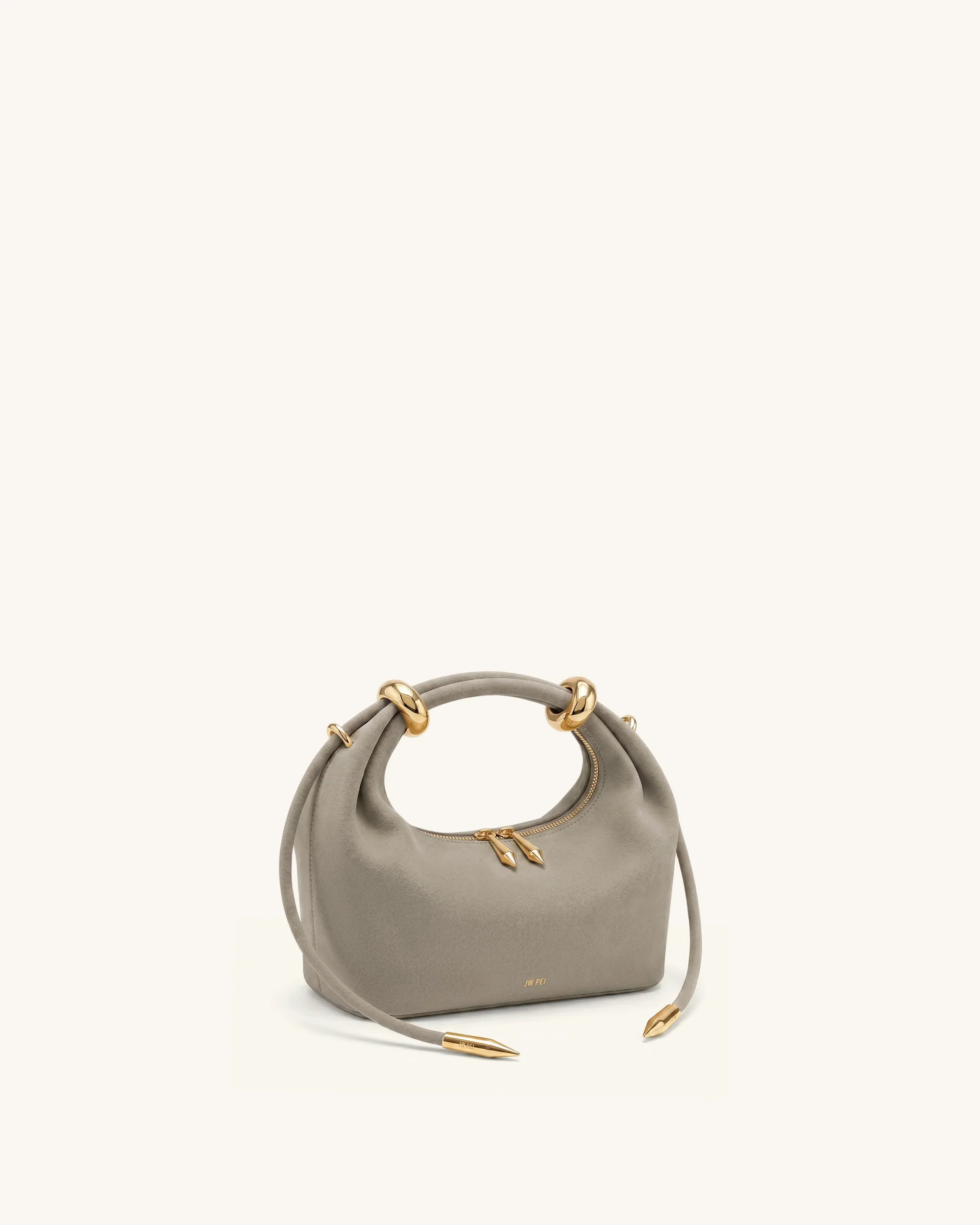 Ellie Faux Suede Metal Ring Embellished Top Handle Bag - Grey