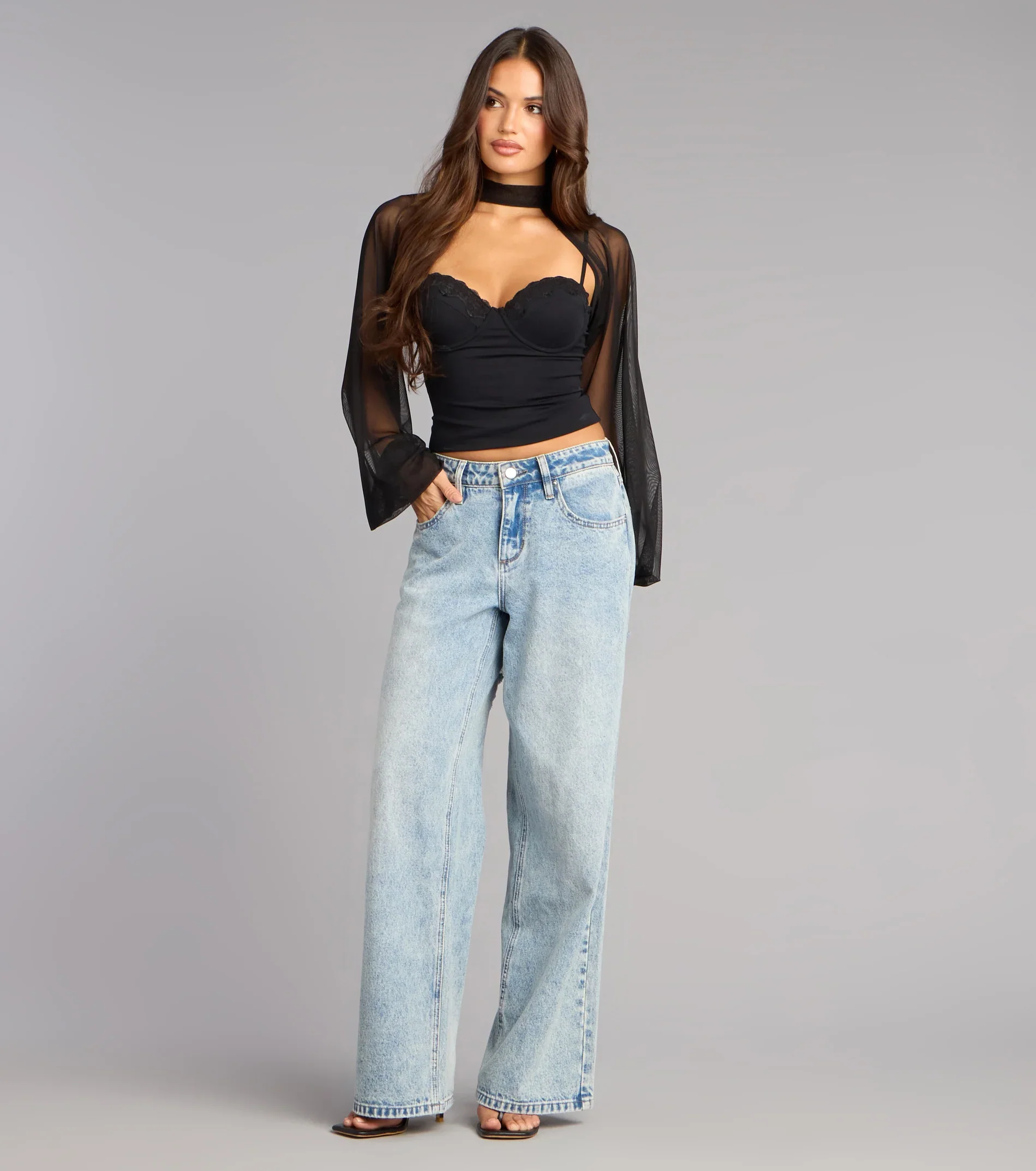Sheer Drama Mesh Long Sleeve Topper
