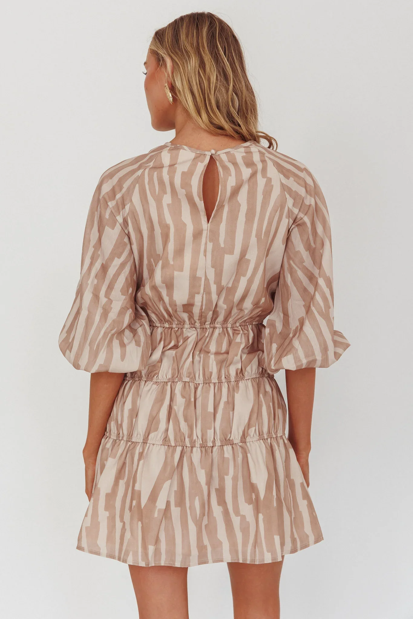 Ezriah Puff Sleeve Mini Dress Print Coffee