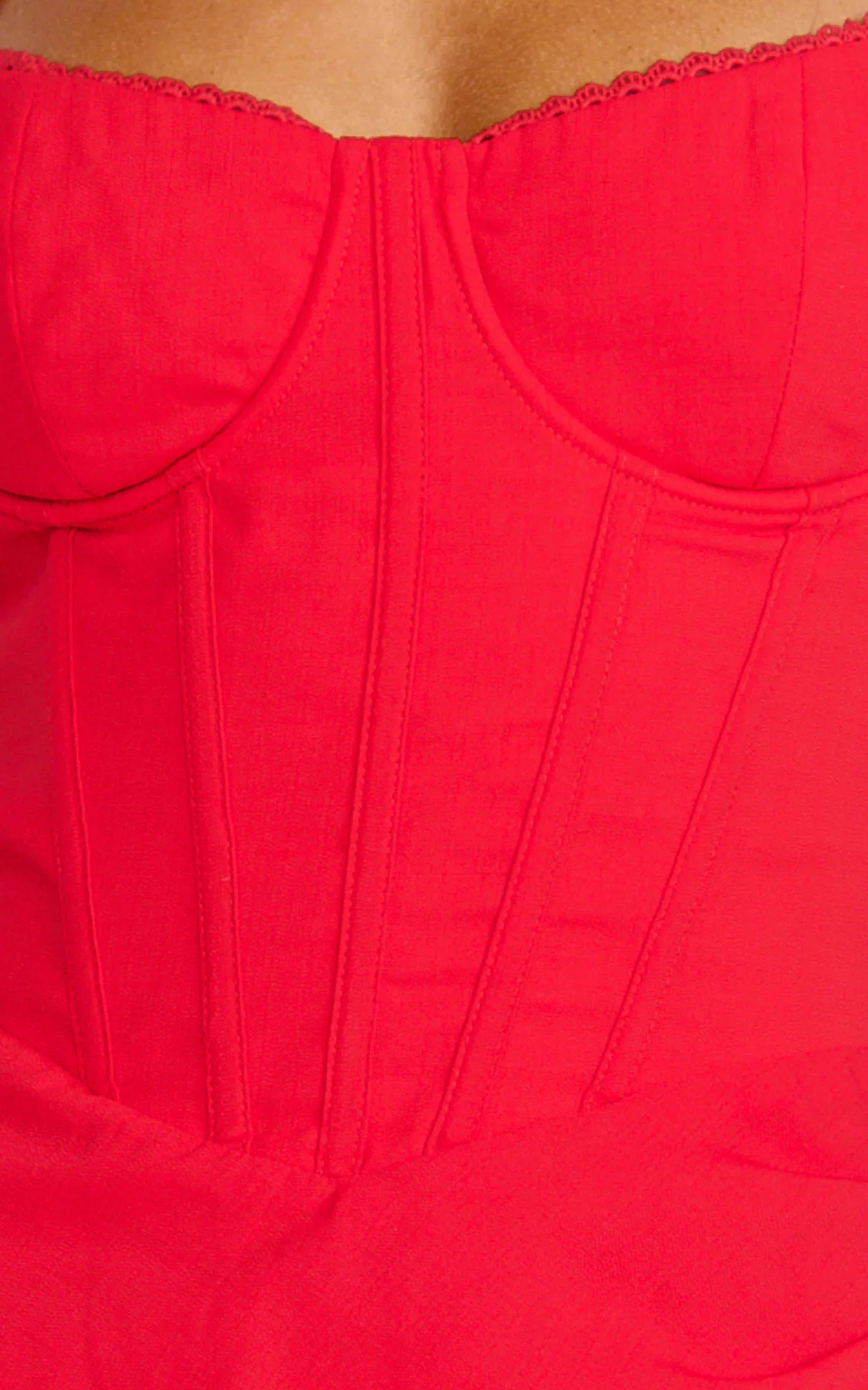 Lila Midi Dress - V Neck Corset Top Bodycon Dress in Red