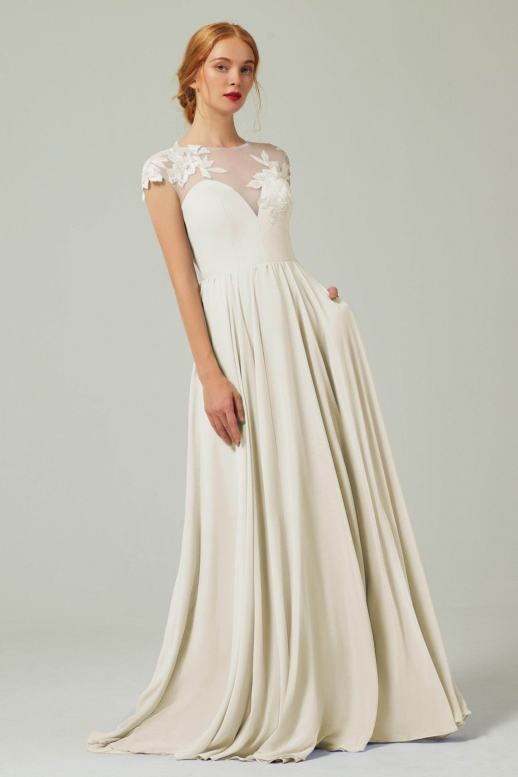 A-Line Sweep-Brush Train Chiffon Bridesmaid Dress CB0248