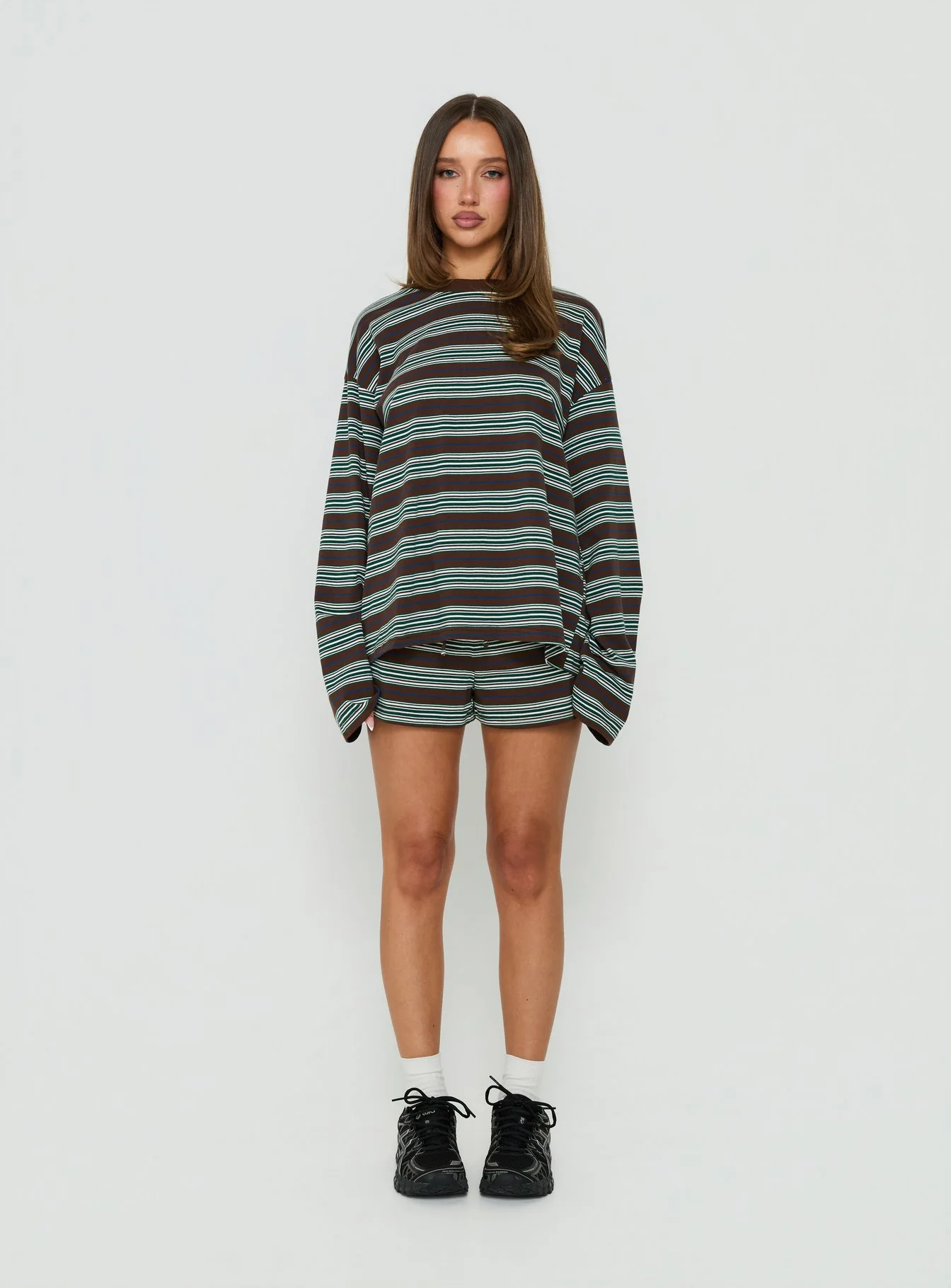 Settle Down Long Sleeve Top Brown Stripe