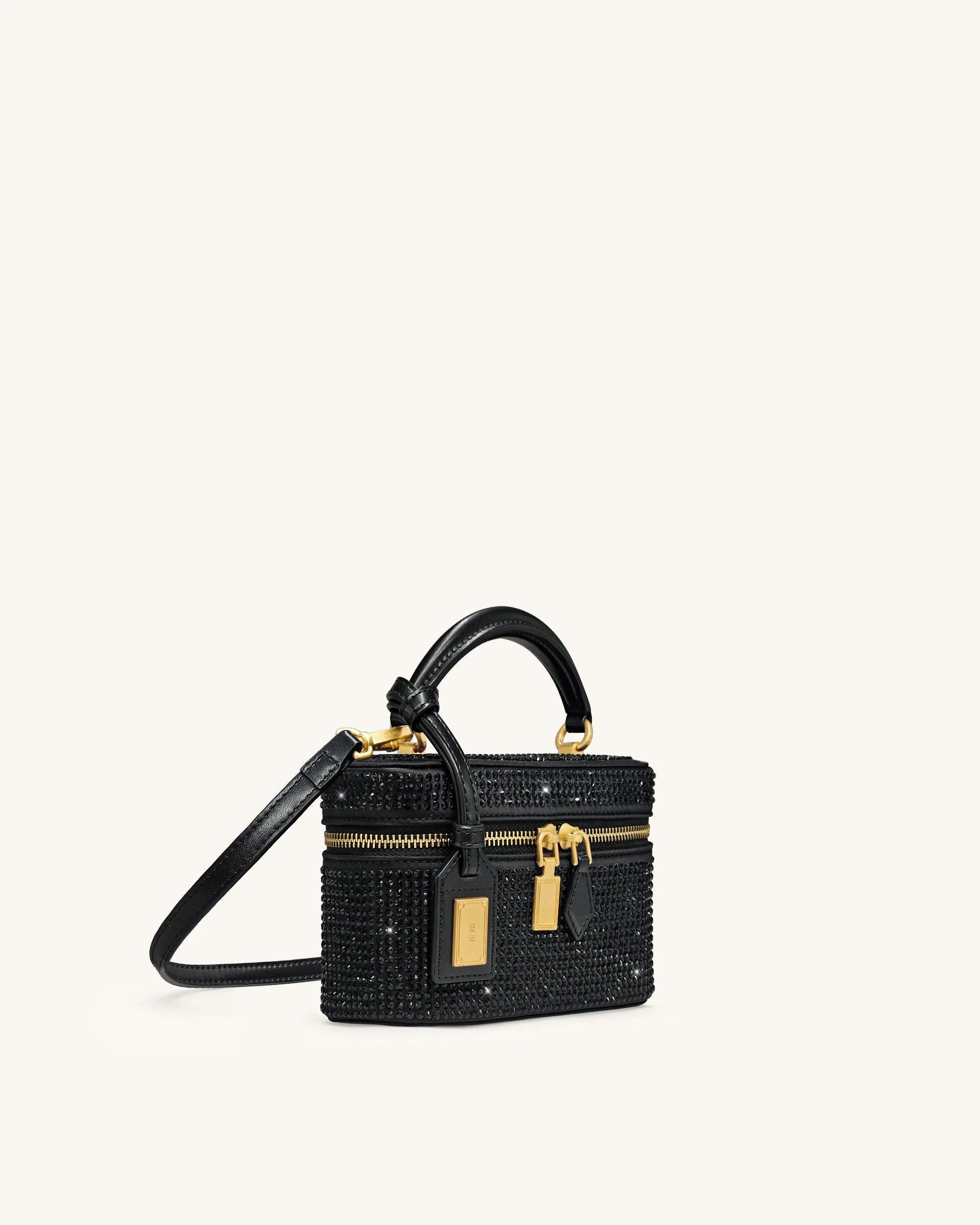 Cleo Artificial Crystal Box Shape Top Handle Bag - Black