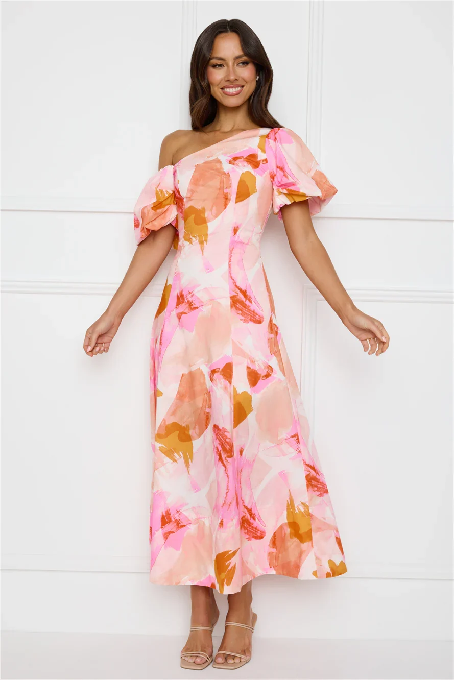Swan Kiss Off Shoulder Maxi Dress Pink