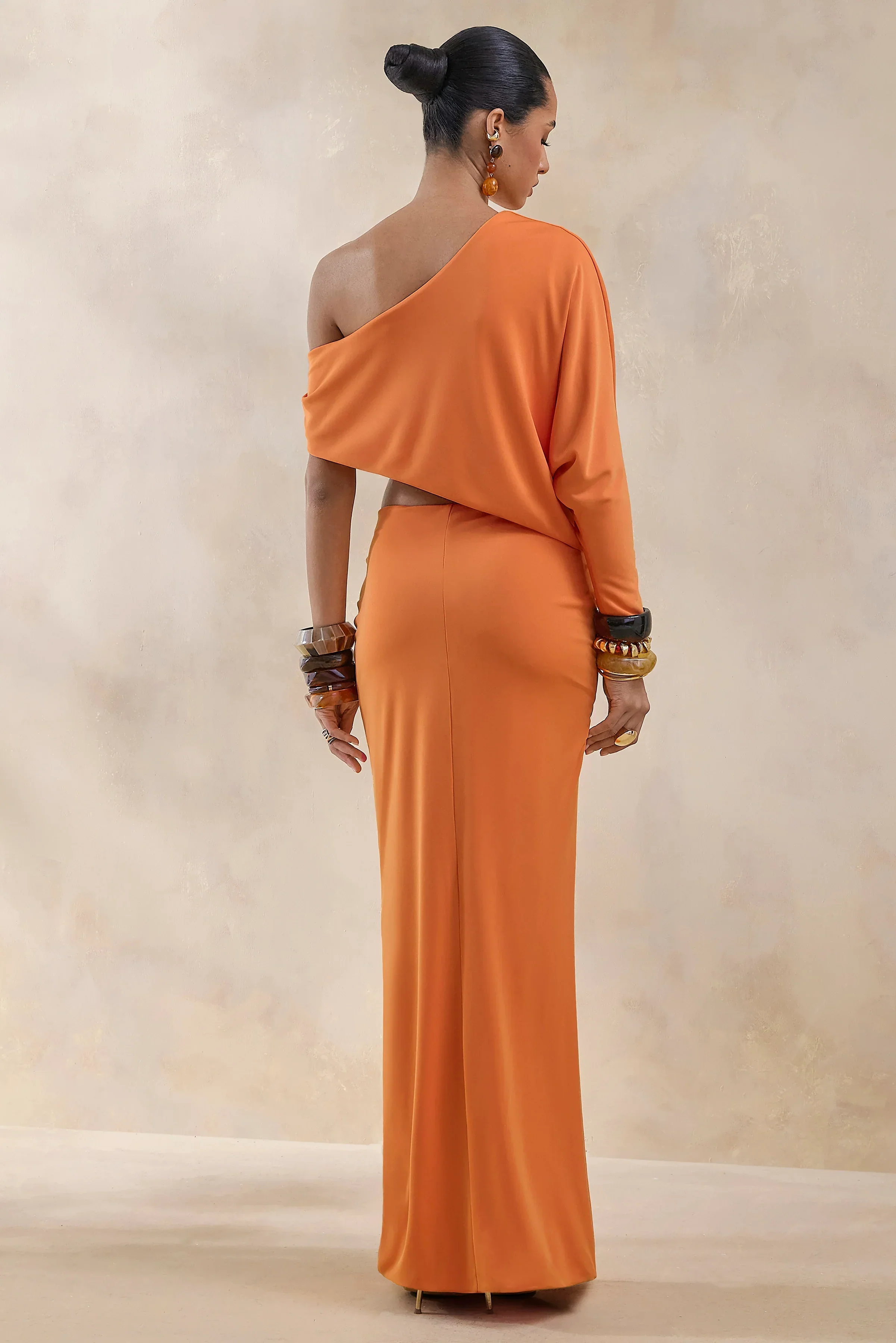 Marlena | Orange Twisted Split Maxi Skirt
