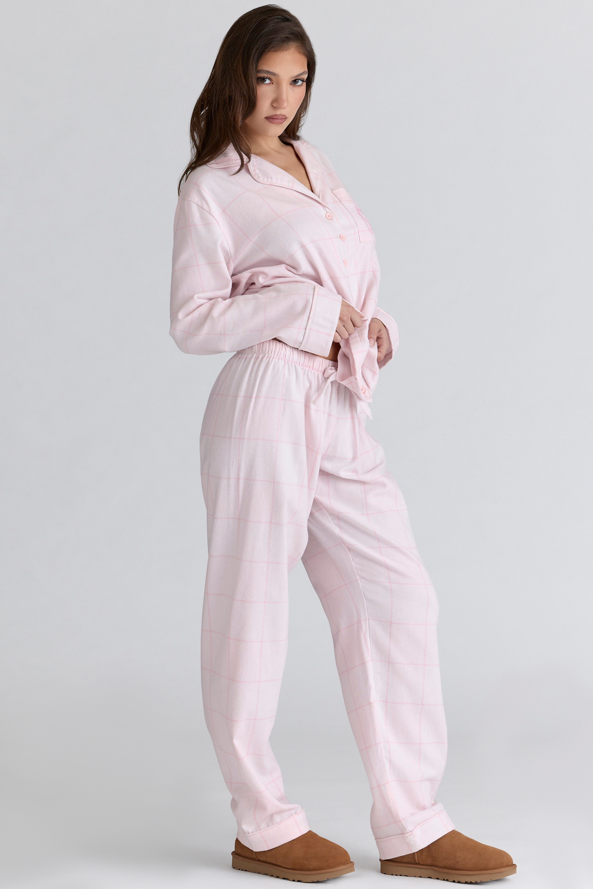 Pink Check Brushed Cotton Pajama Set