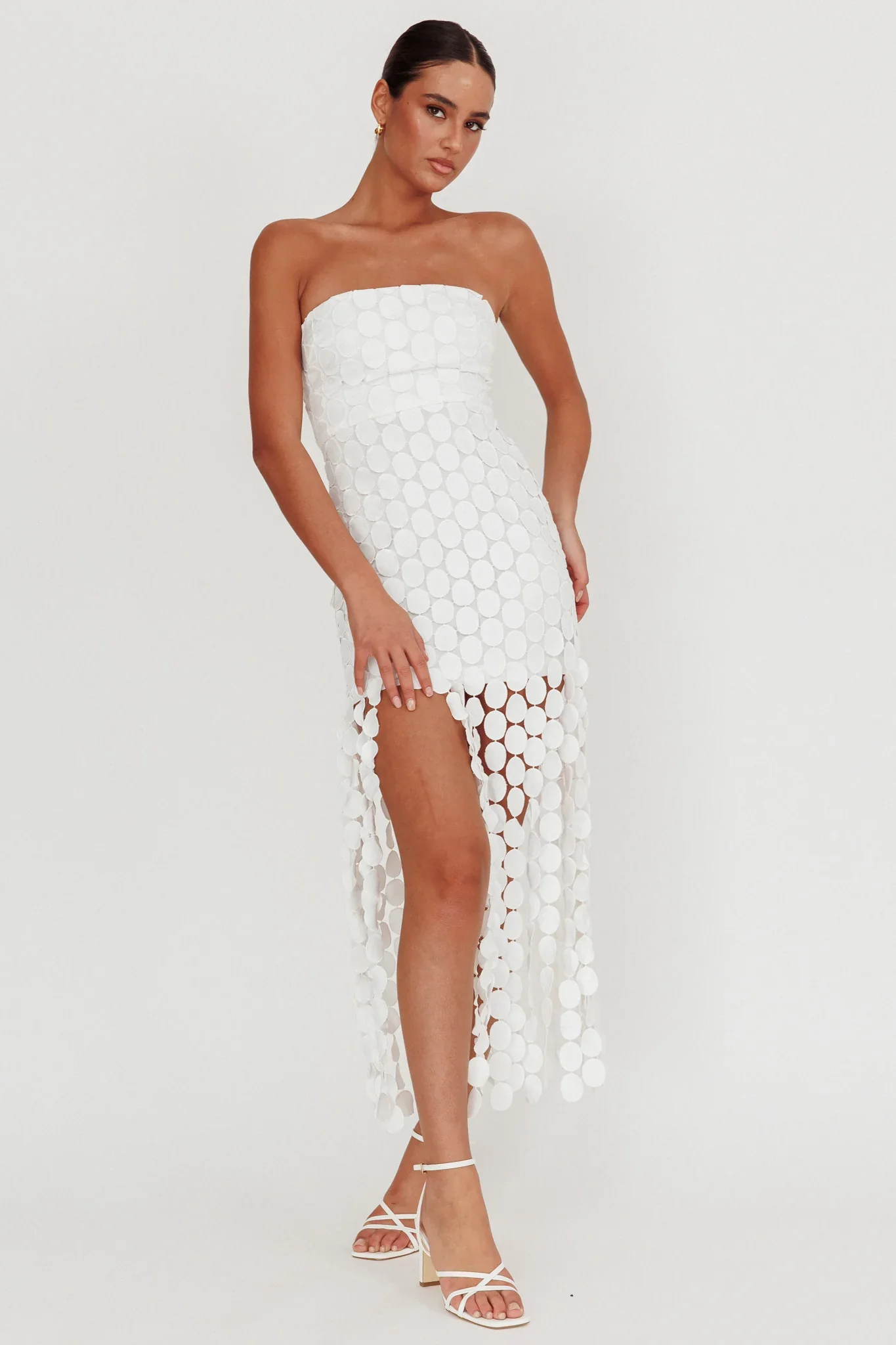 Elio Circle Trim Strapless Mini Dress White - luluinthesky