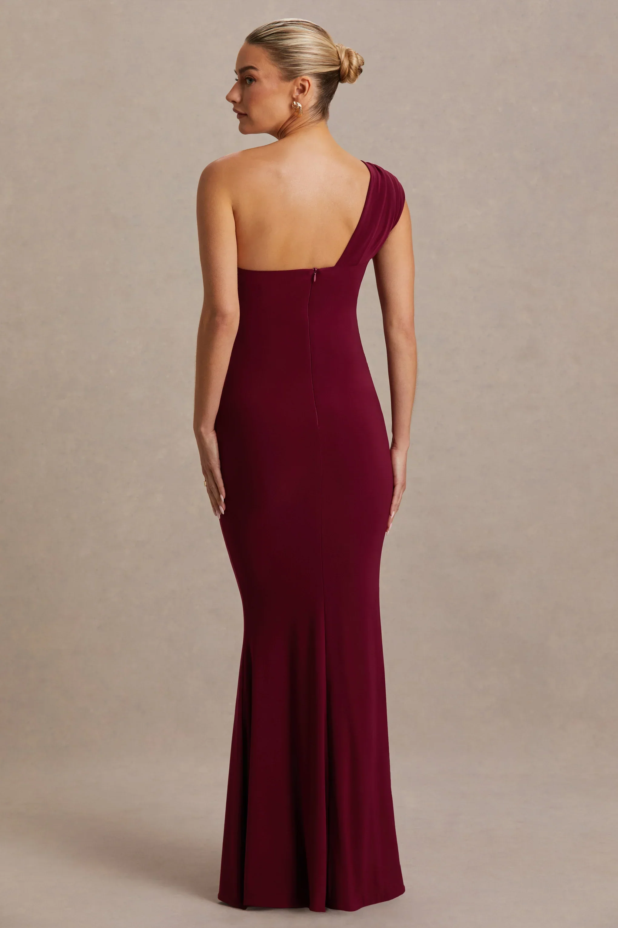Mila | Burgundy Asymmetric-Neck Maternity Maxi Dress