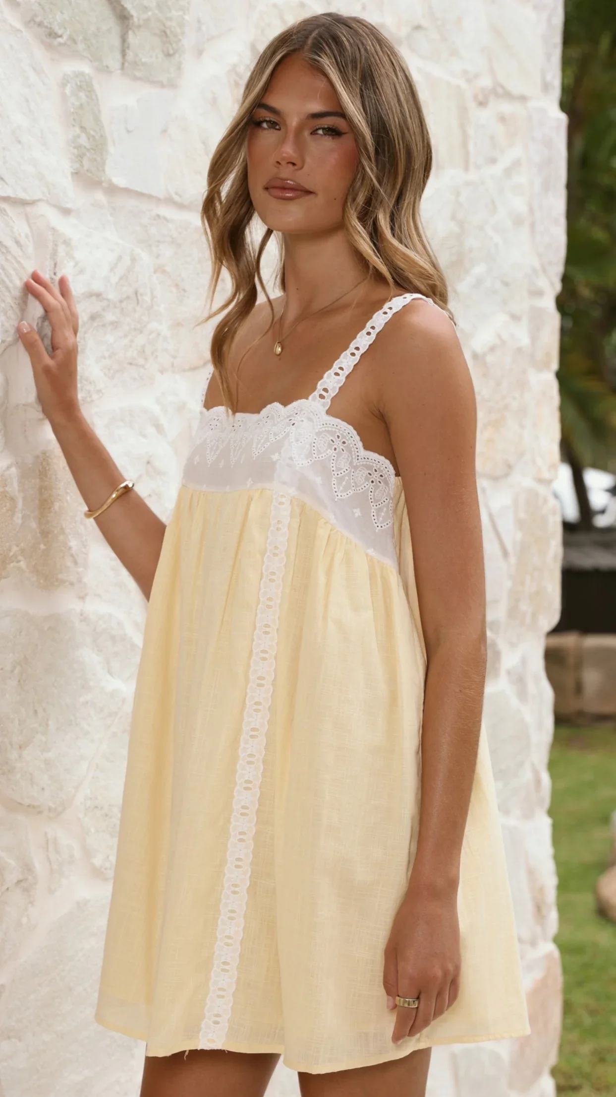 Lacey Mini Dress - Lemon - luluinthesky