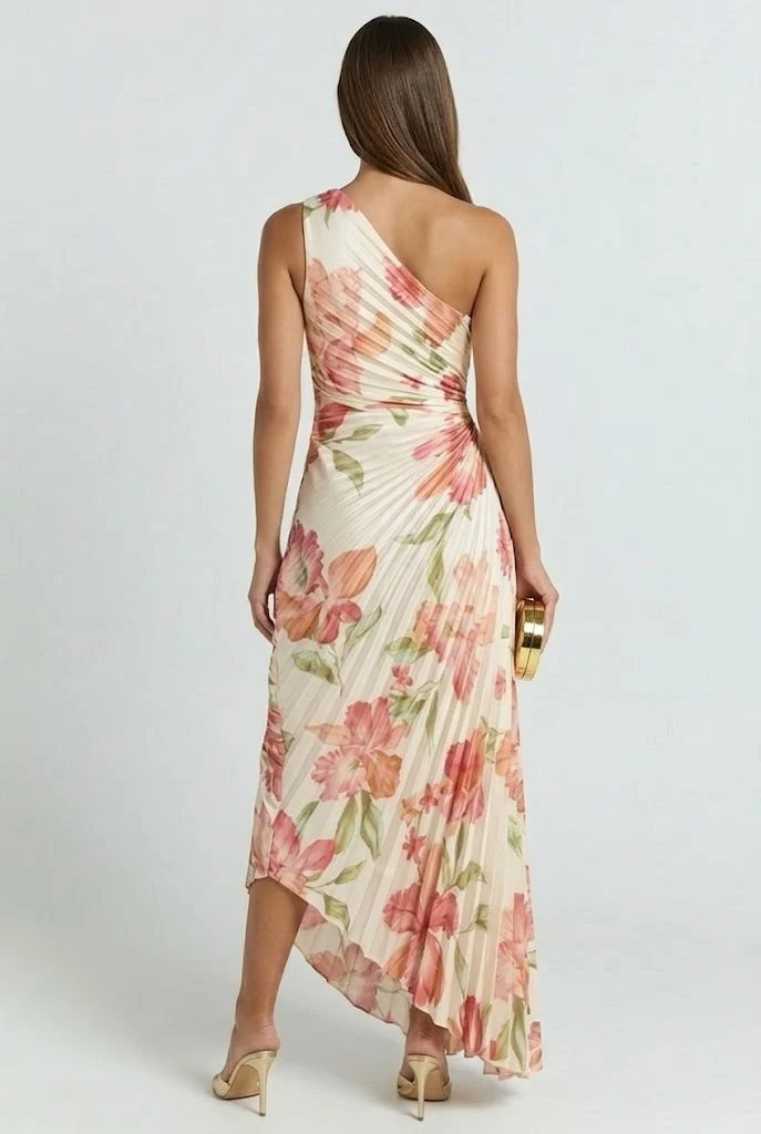 Coral Garden Asymmetrical Maxi Dress