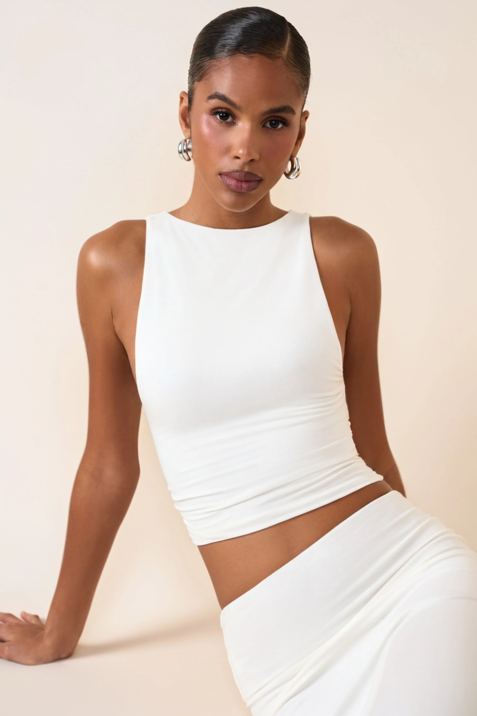 Modal Boat-Neck Tank Top in White