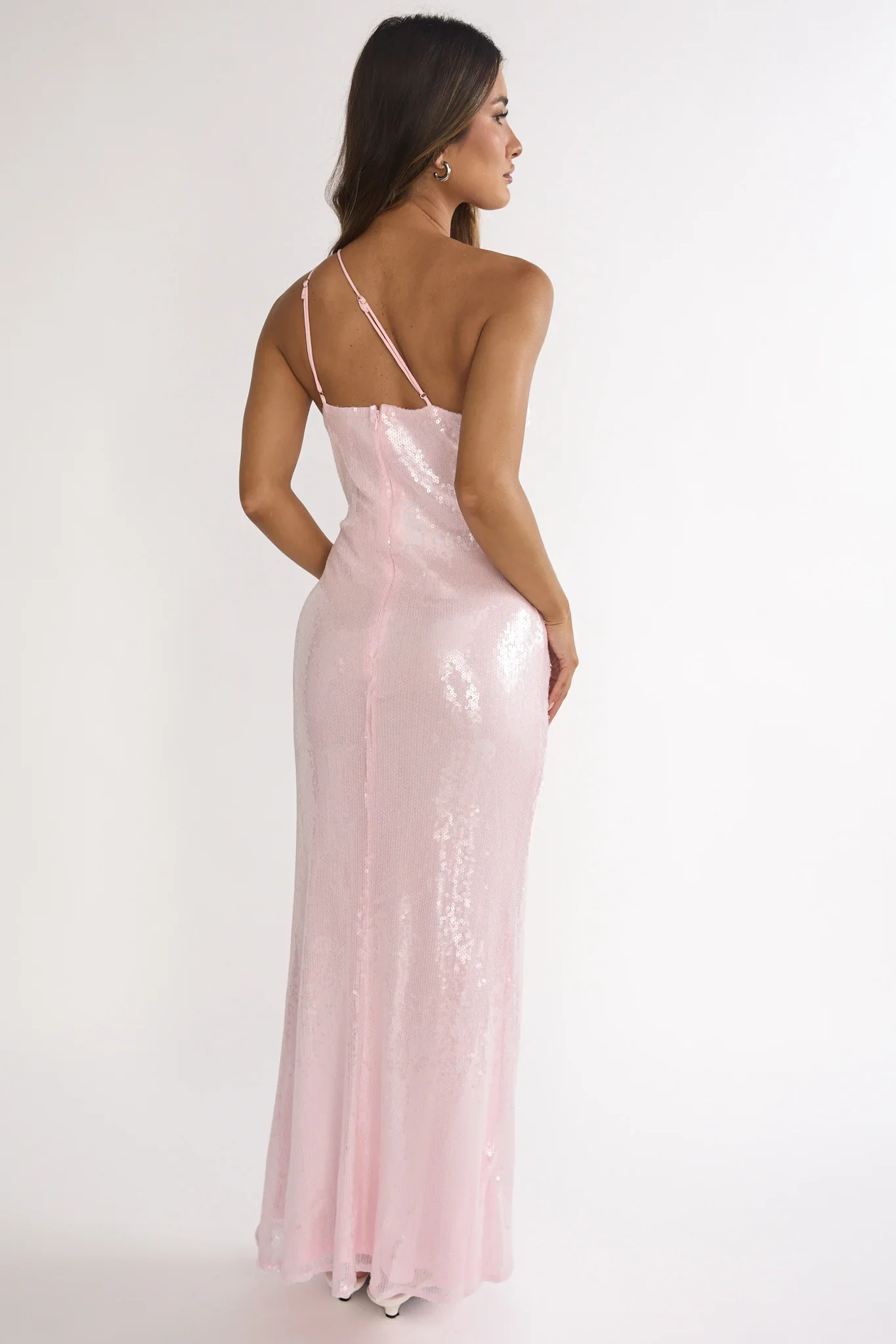 Roselyn One-Shoulder Sequin Maxi Dress Pink