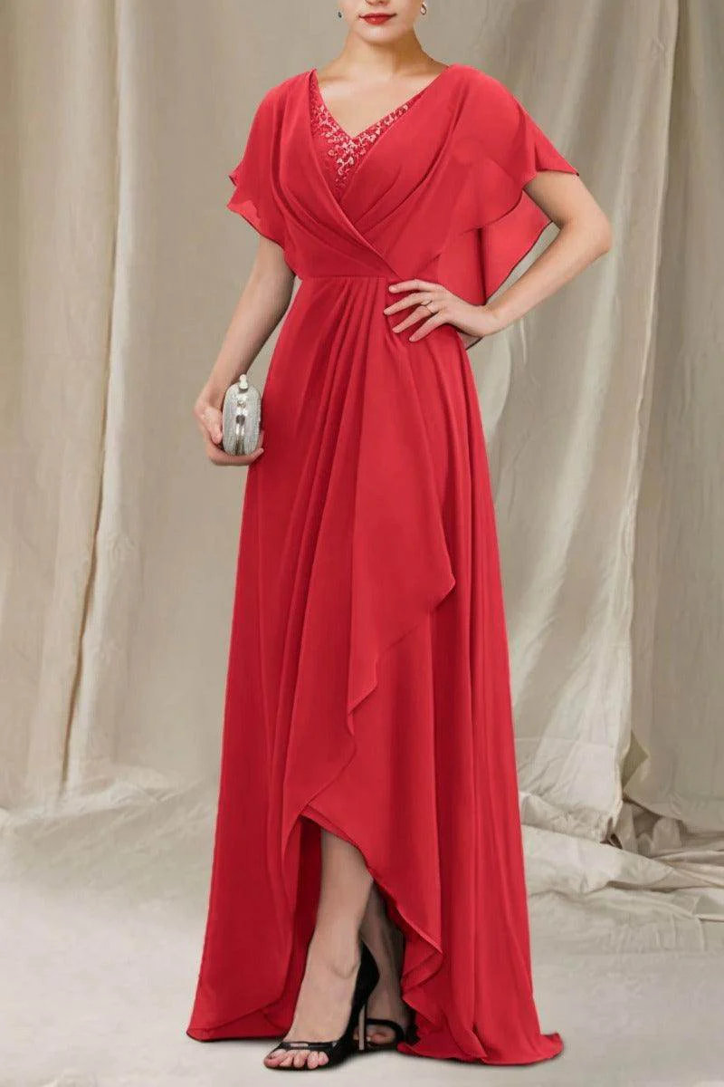 A-Line Sweep-Brush Train Chiffon Mother Dress CM0080