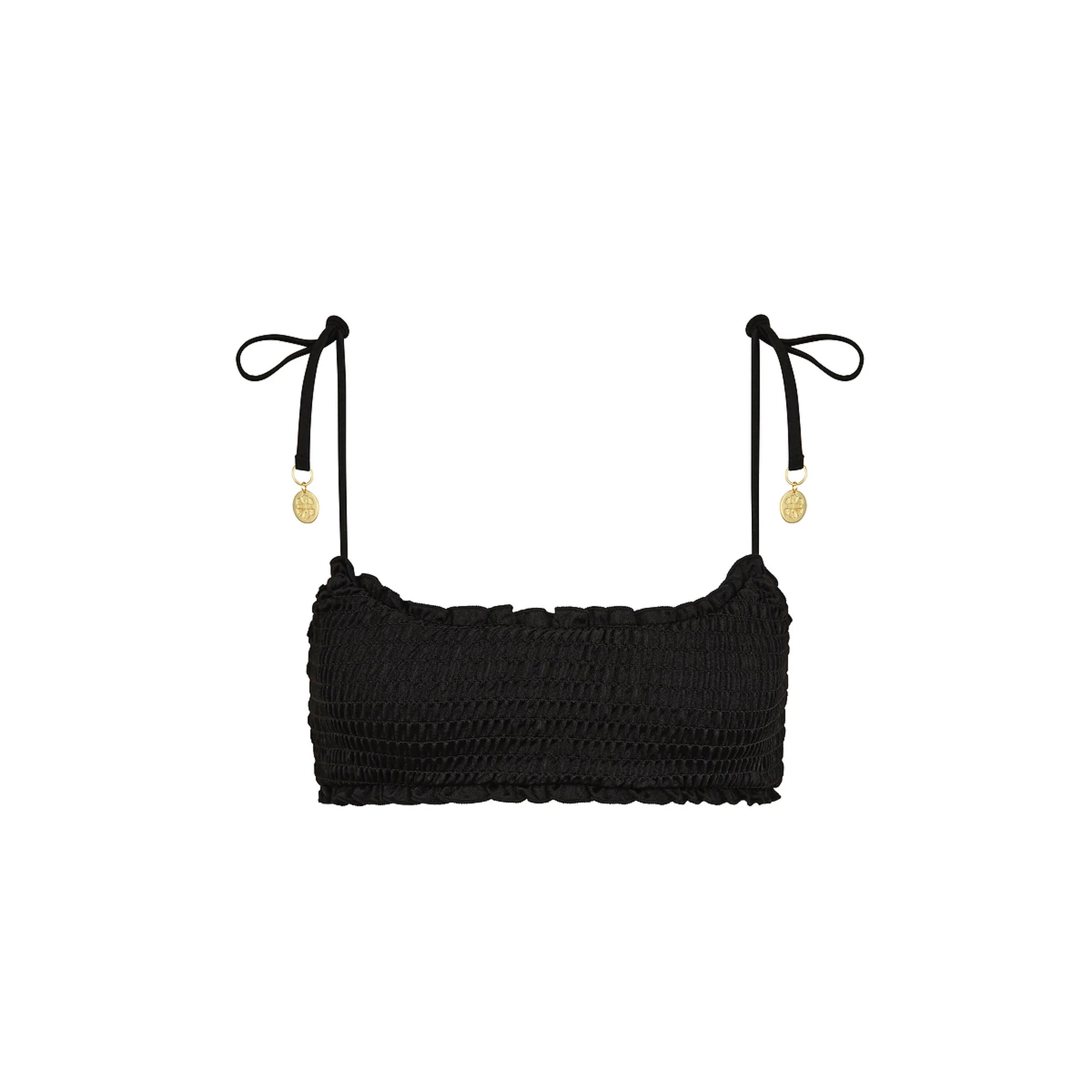 Shirred Crop Tie Bikini Top - Twilight Black