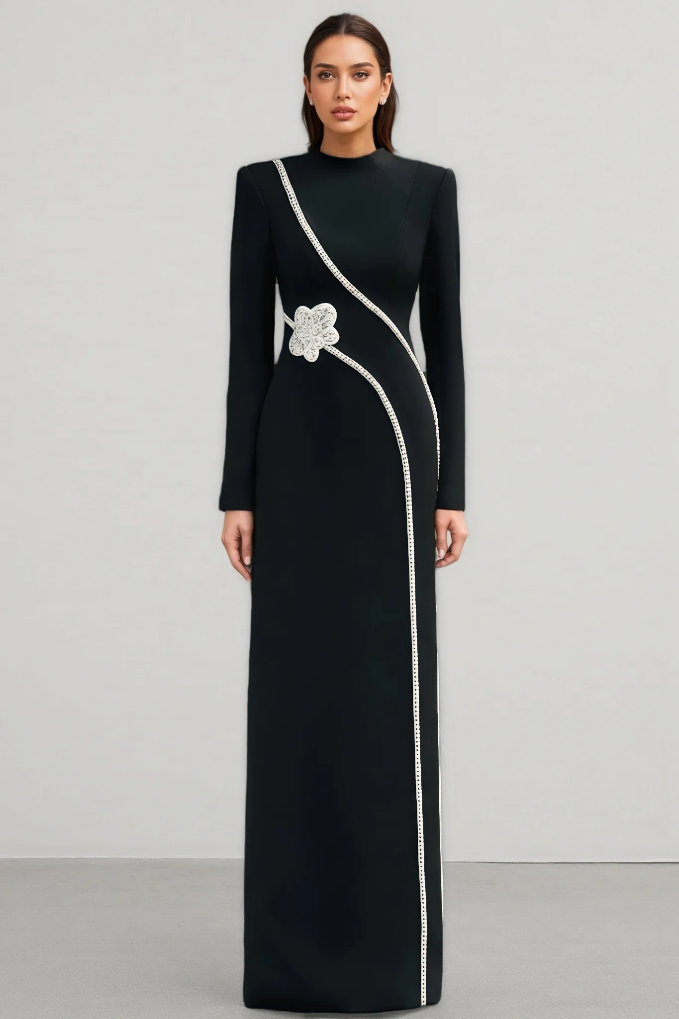 Senne Rhinestone Long Sleeve Floral Maxi Dress