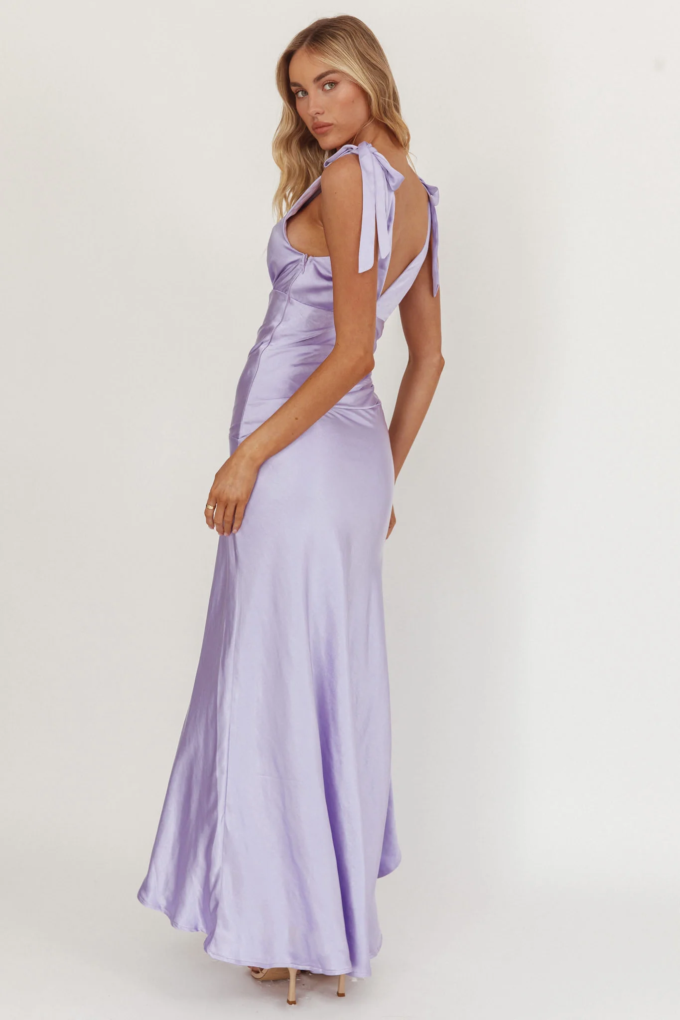 Aquila Tied Shoulder High-Low Hem Dress Lilac