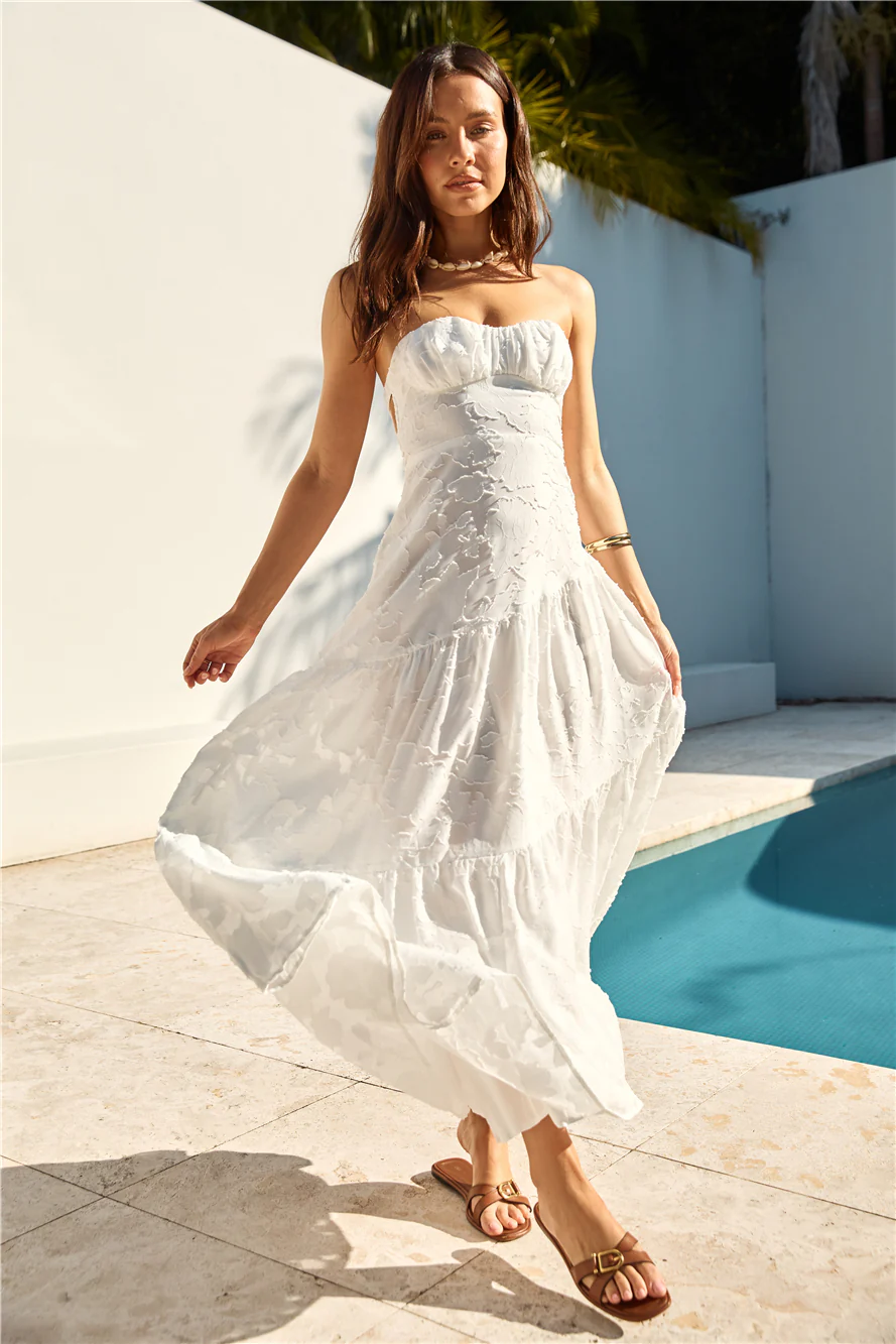 You and Me Strapless Maxi Dress White - luluinthesky