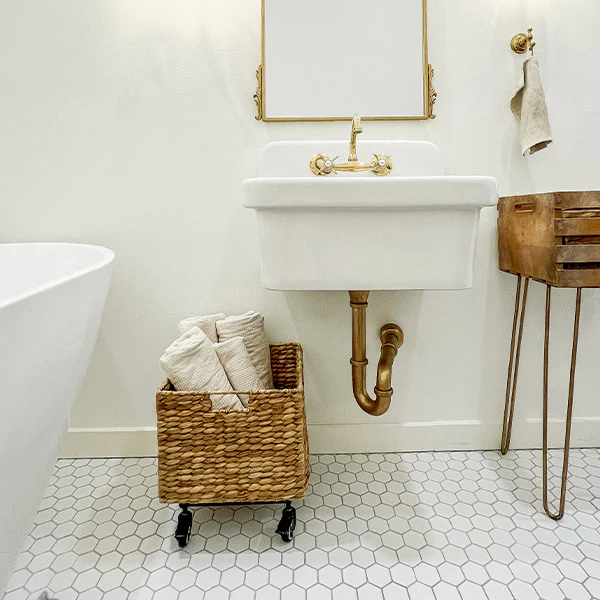 Large Water Hyacinth Woven Basket with Detachable Wheels