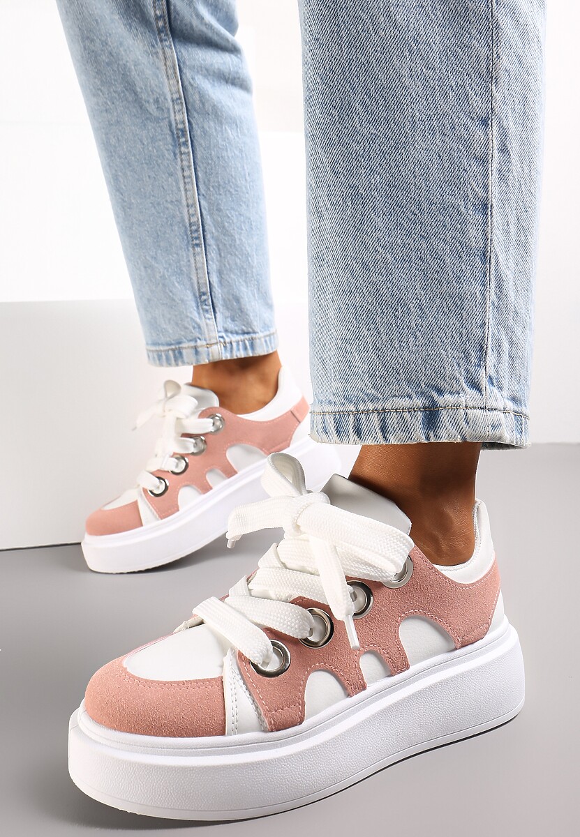 Biało-Różowe Sneakersy na Platformie Schiltes