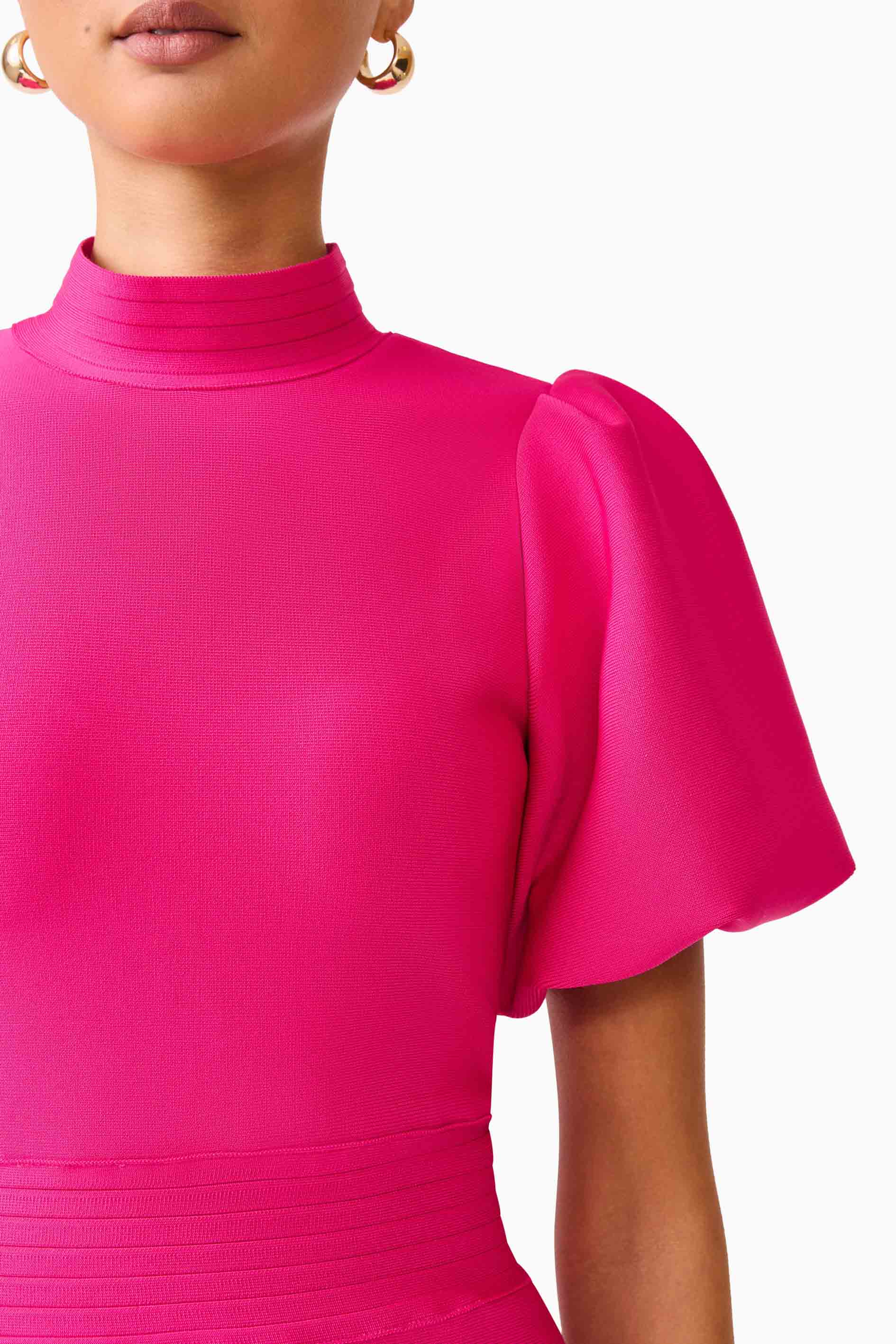 Naomi Puff Sleeve Mini Dress in Raspberry Pink