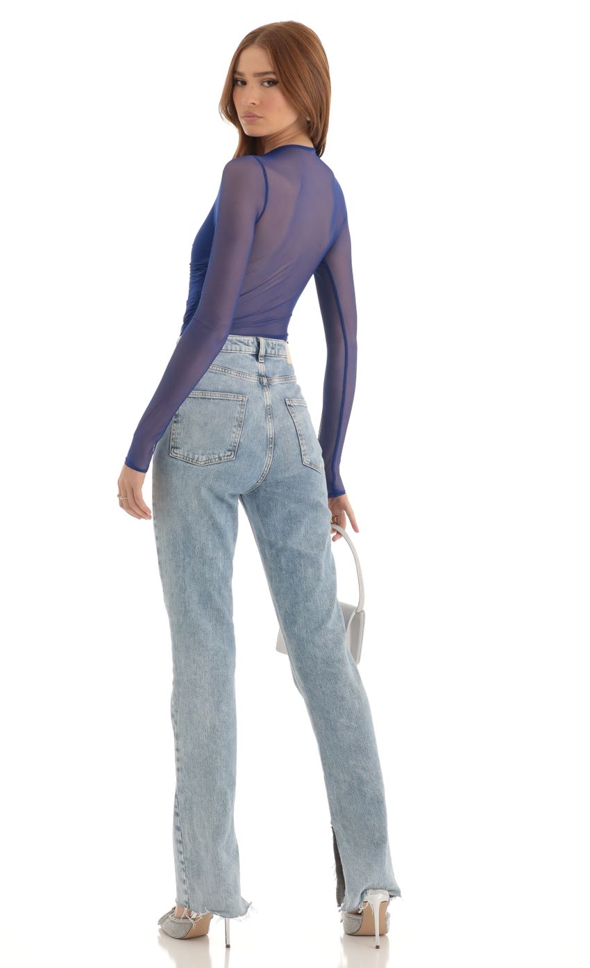 Rhinestone Mesh Bodysuit in Blue