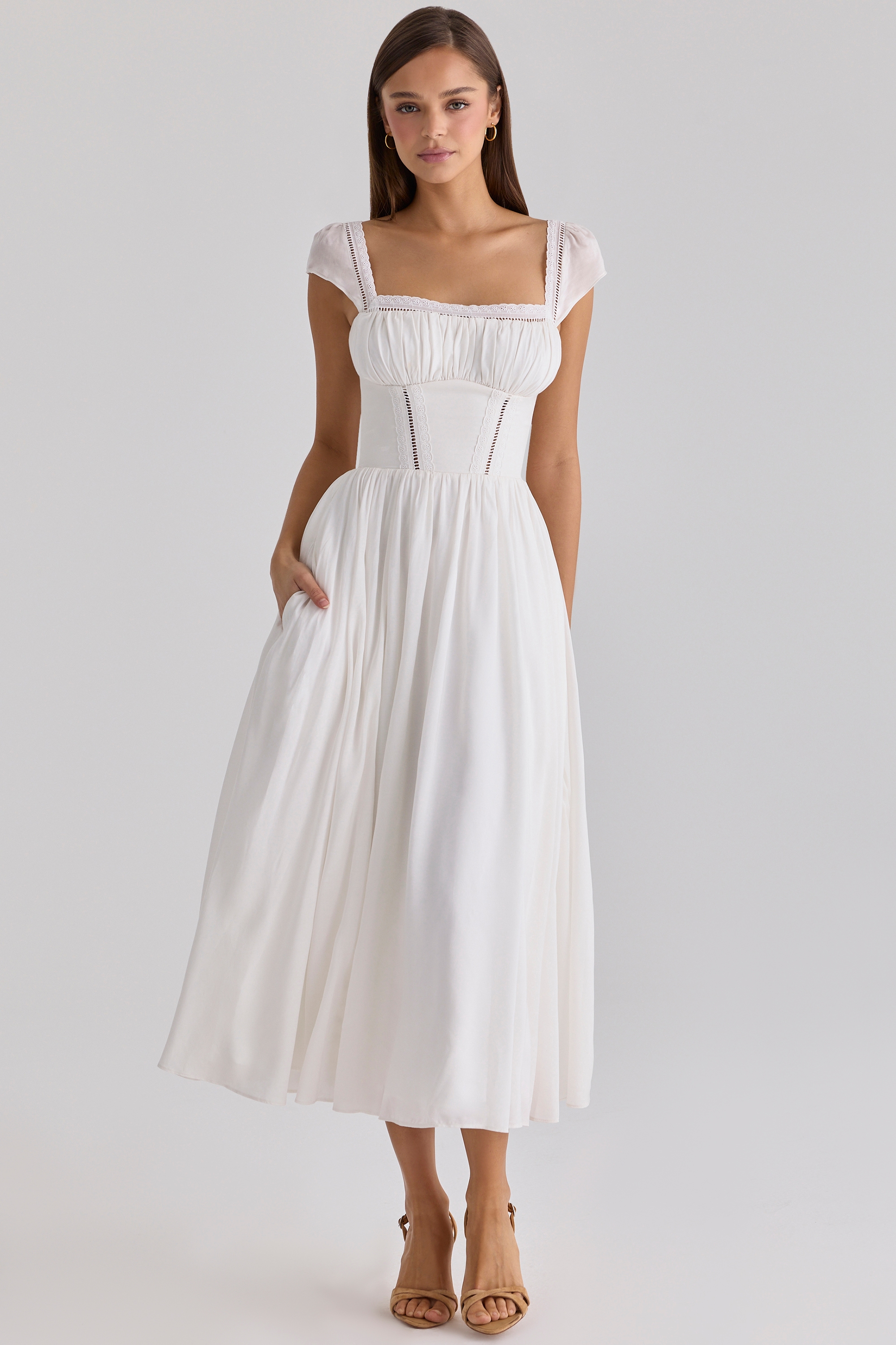 White Voile + Broderie Anglais Maxi Dress