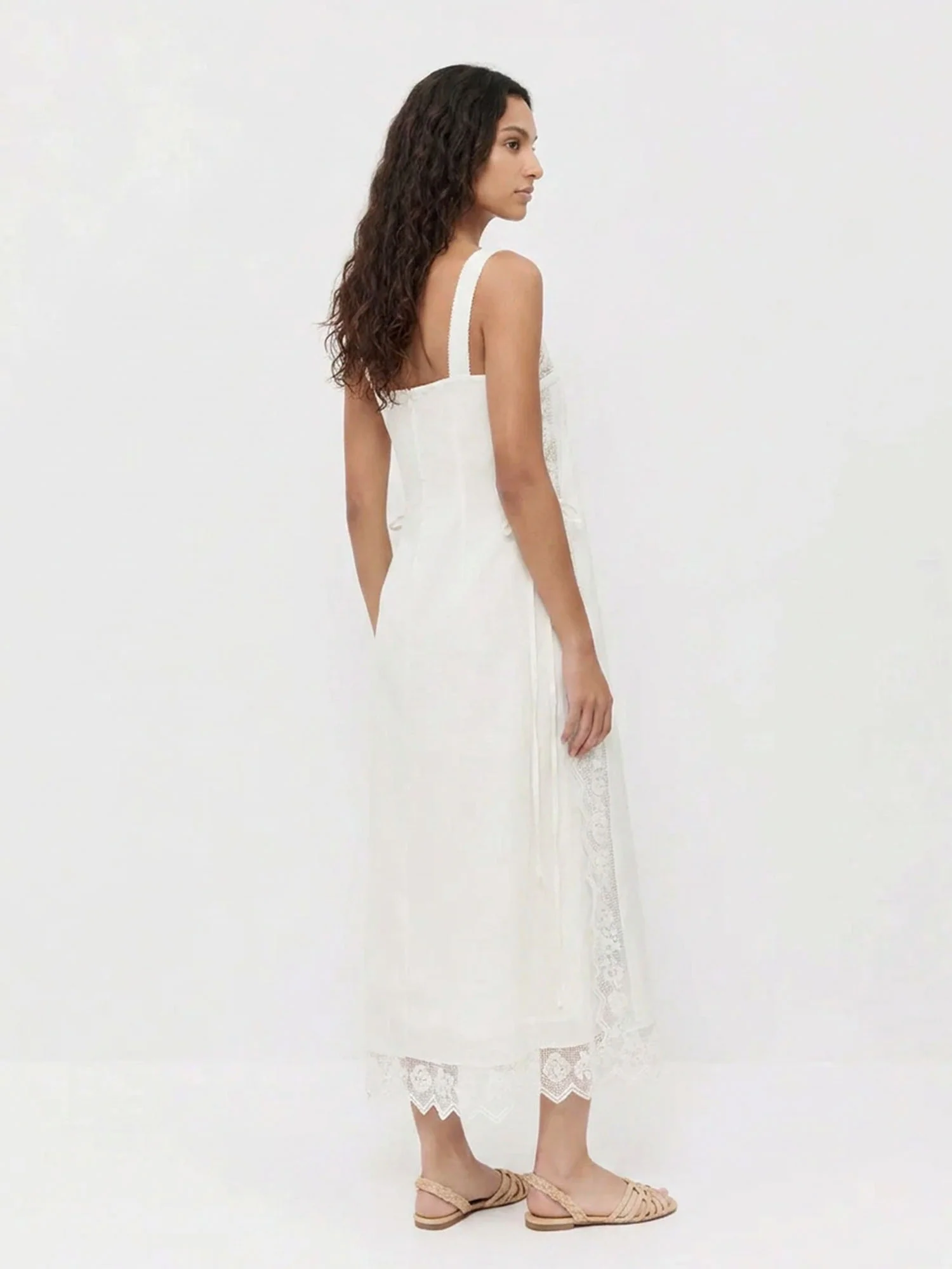 White Square Neck Midi Dress