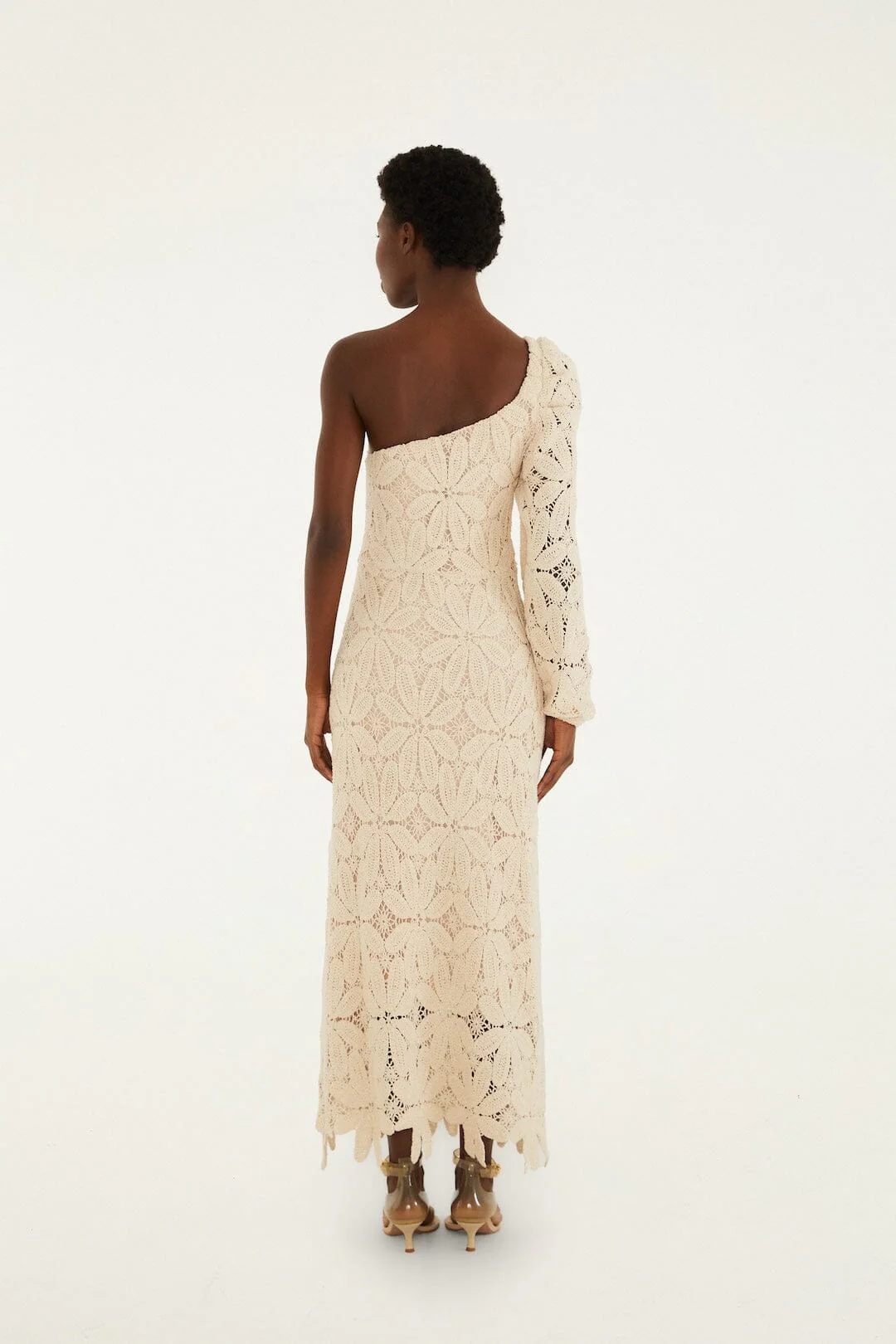 Off-White One-Shoulder Crochet Flower Maxi Dress