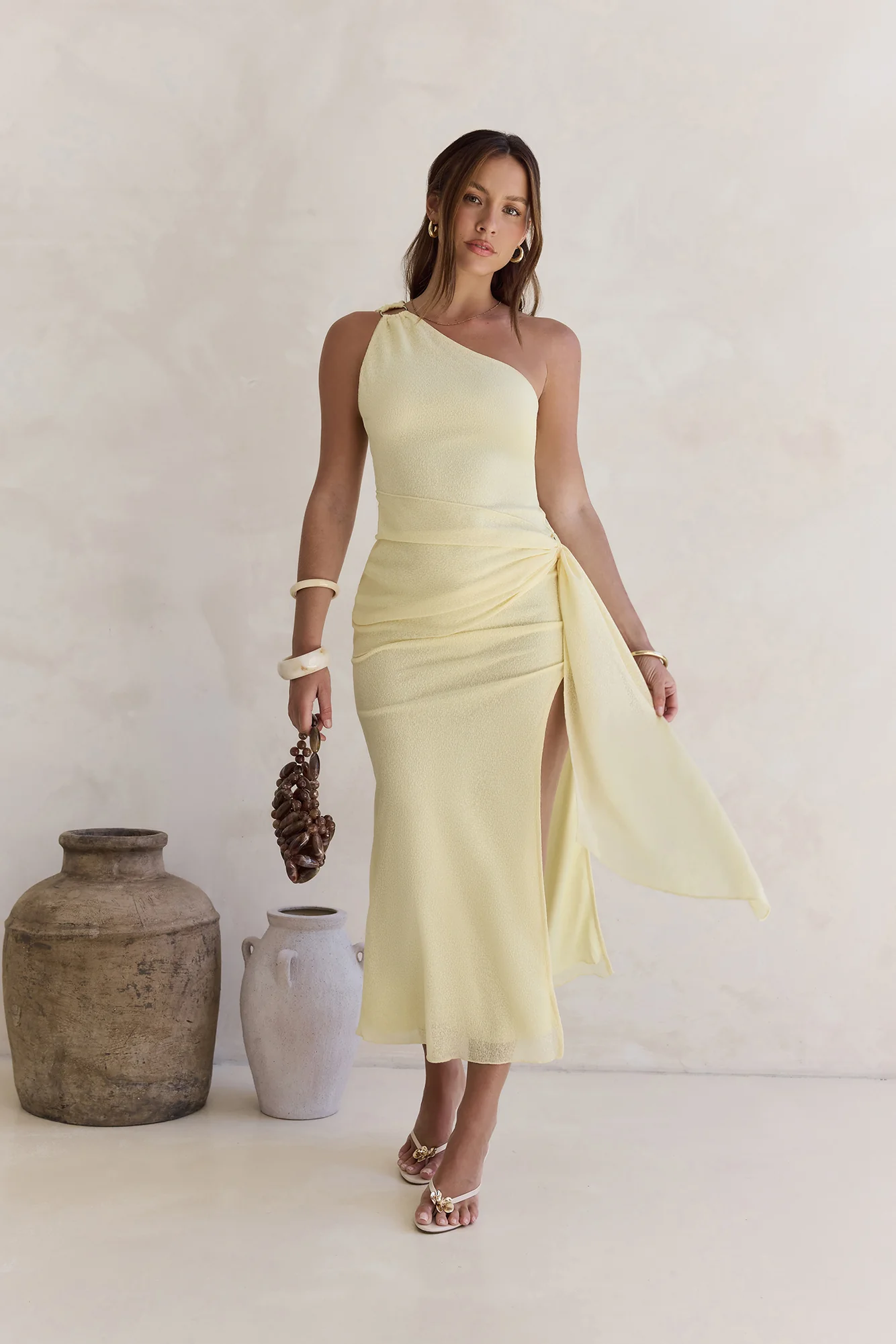 Slice Of Life One Shoulder Maxi Dress Yellow - luluinthesky