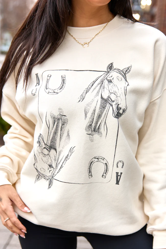Horseshoe Card Cream Graphic Sweatshirt
