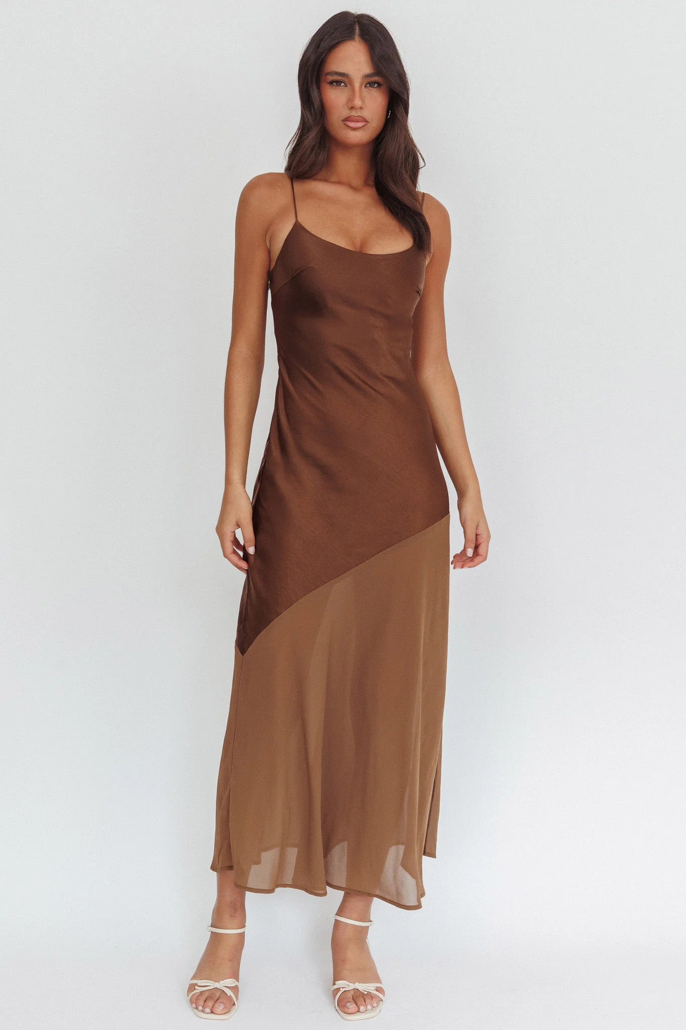 Gilded Dream Chiffon Hem Maxi Dress Chocolate