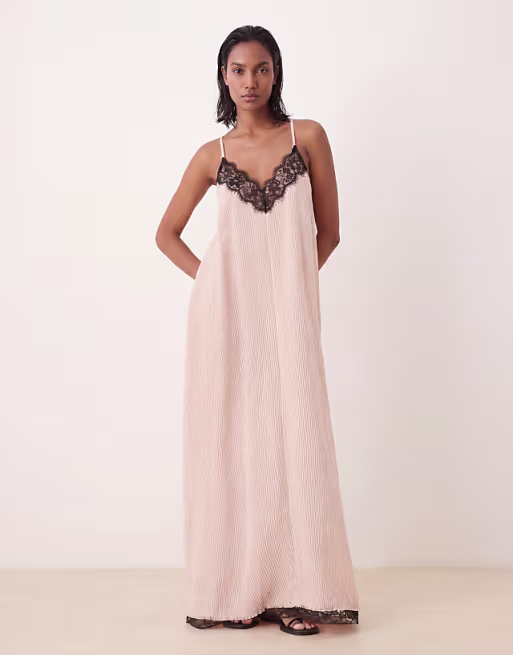 v-neck cami maxi sundress with lace overlay in stripes