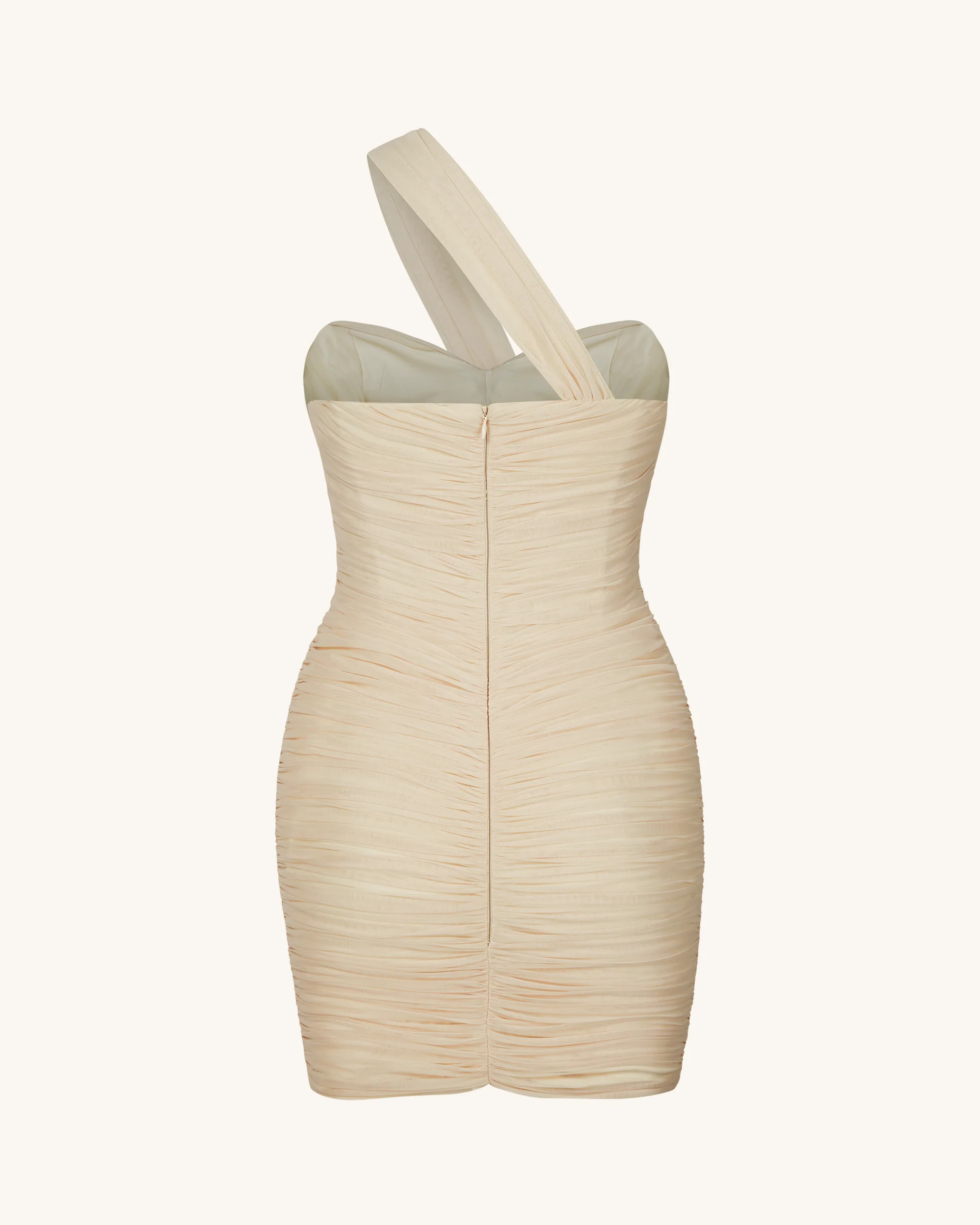 Josephine One-Shoulder Ruched Mini Dress - Nude - FASHION NOB
