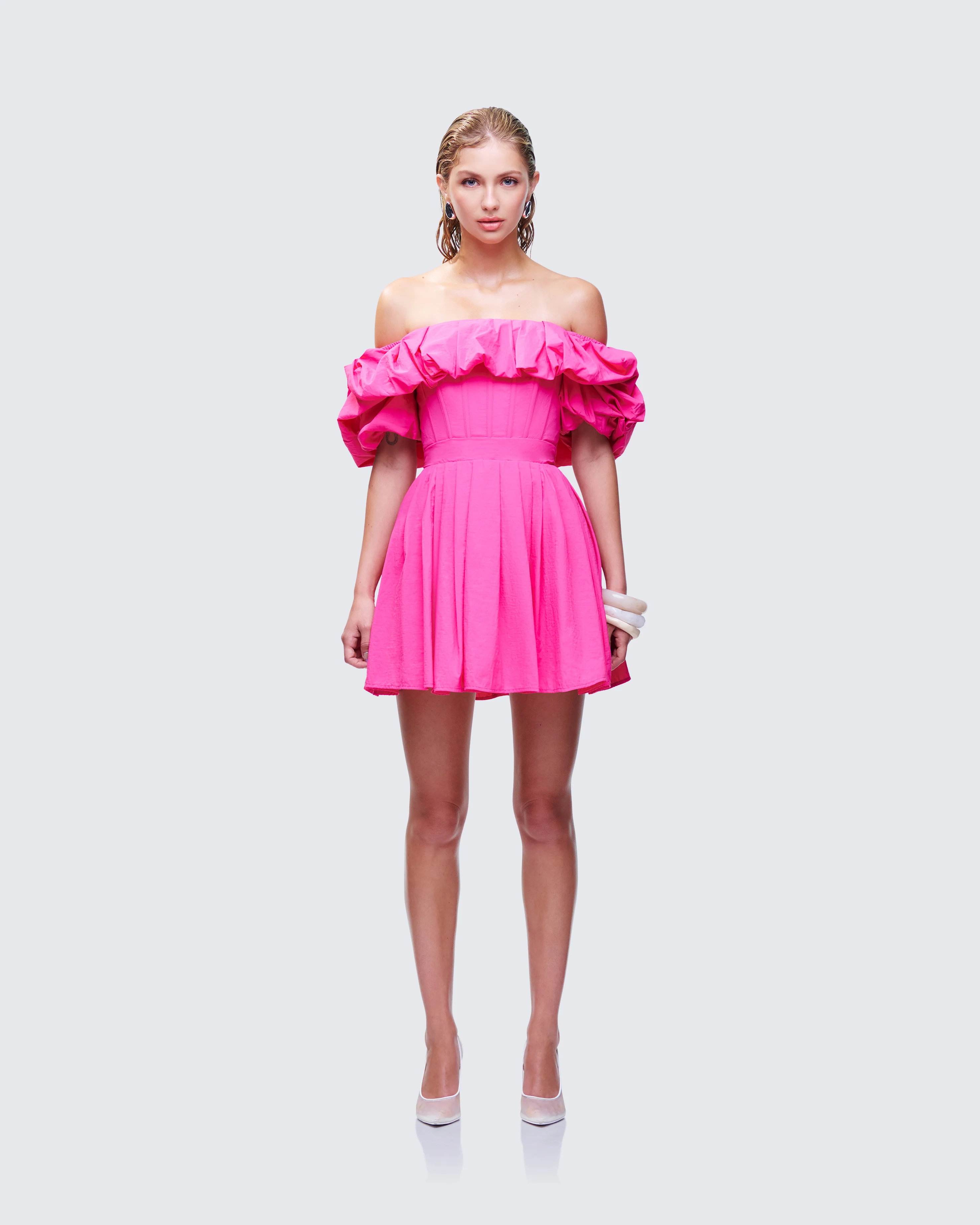 Rose Pink Corset Off Shoulder Mini Dress